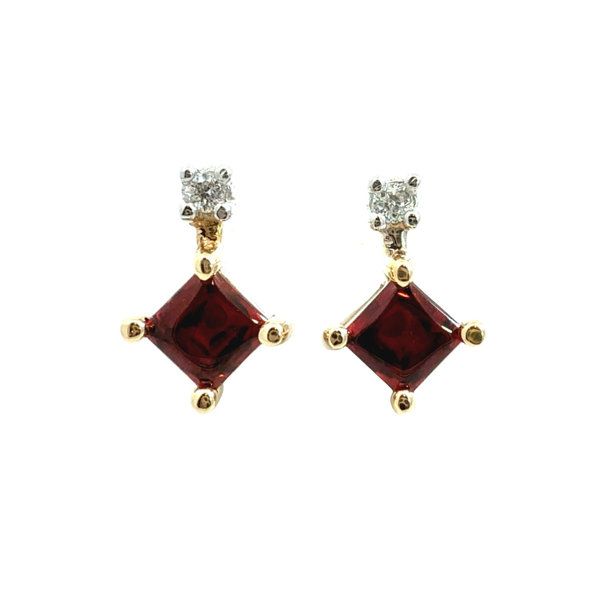 14k Yellow Gold 0.06cttw Diamond and 0.72cttw Garnet Drop Earrings0