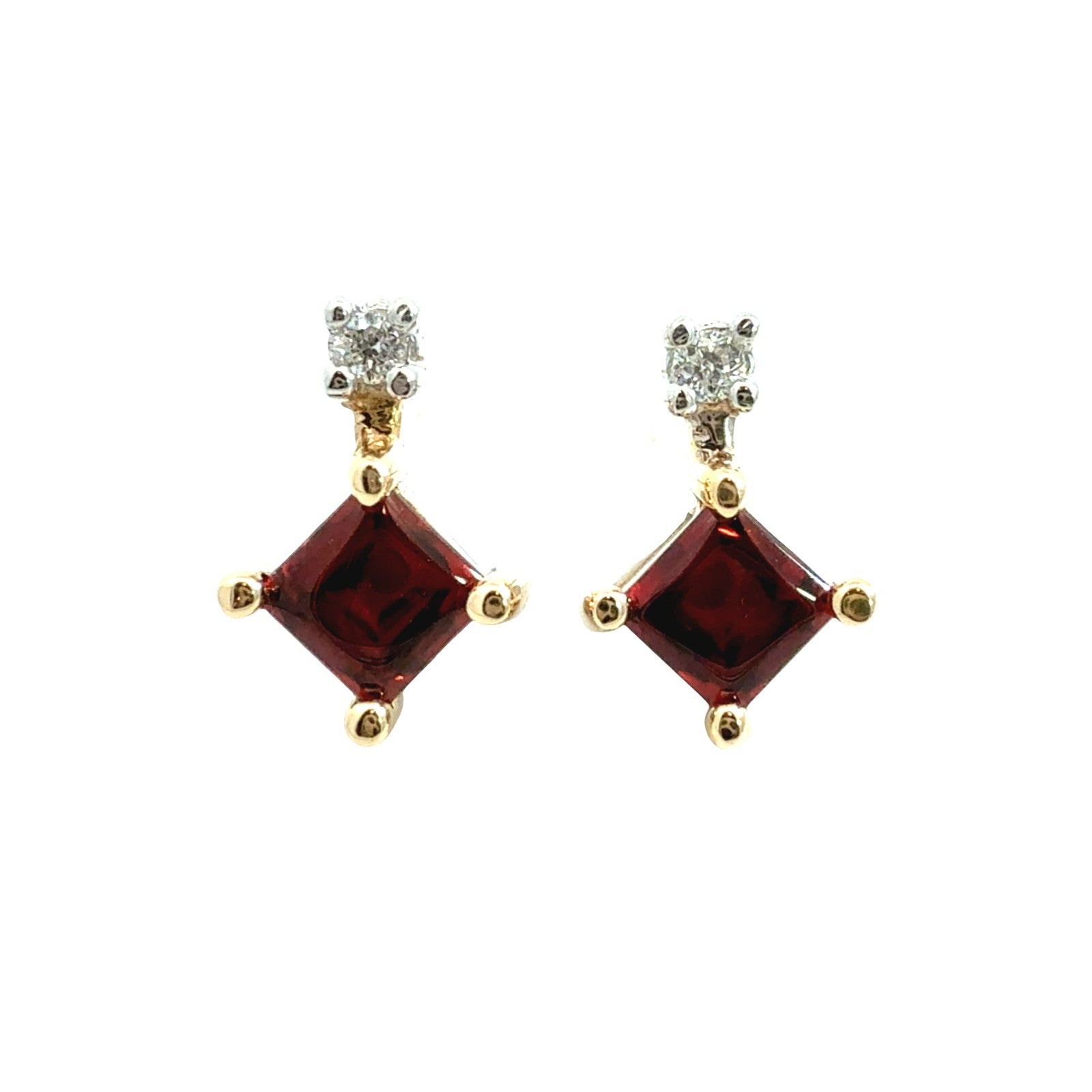 14k Yellow Gold 0.06cttw Diamond and 0.72cttw Garnet Drop Earrings0