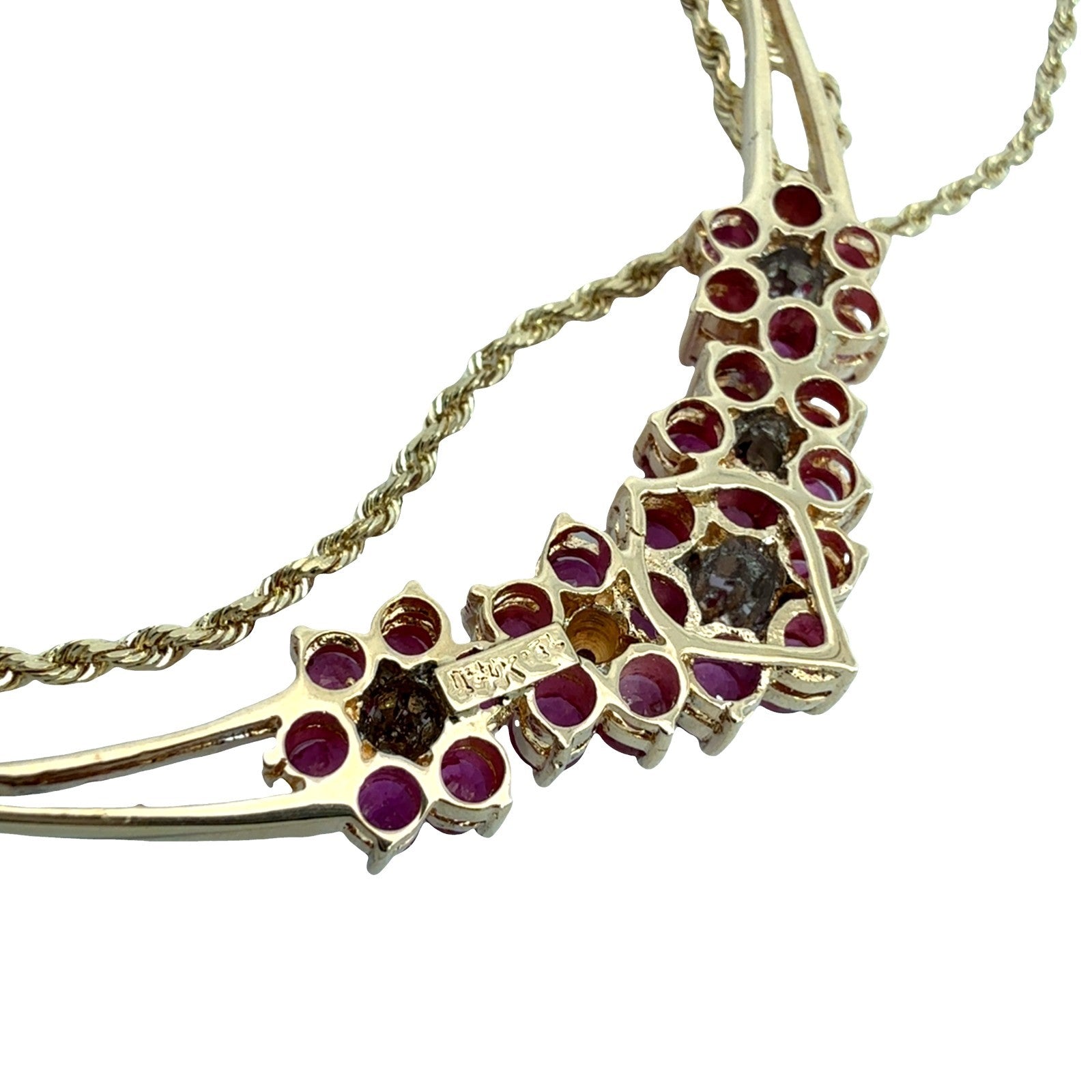 Vintage 14k Yellow Gold 1.74cttw Ruby 0.04cttw Diamond Floral Pendant Necklace6