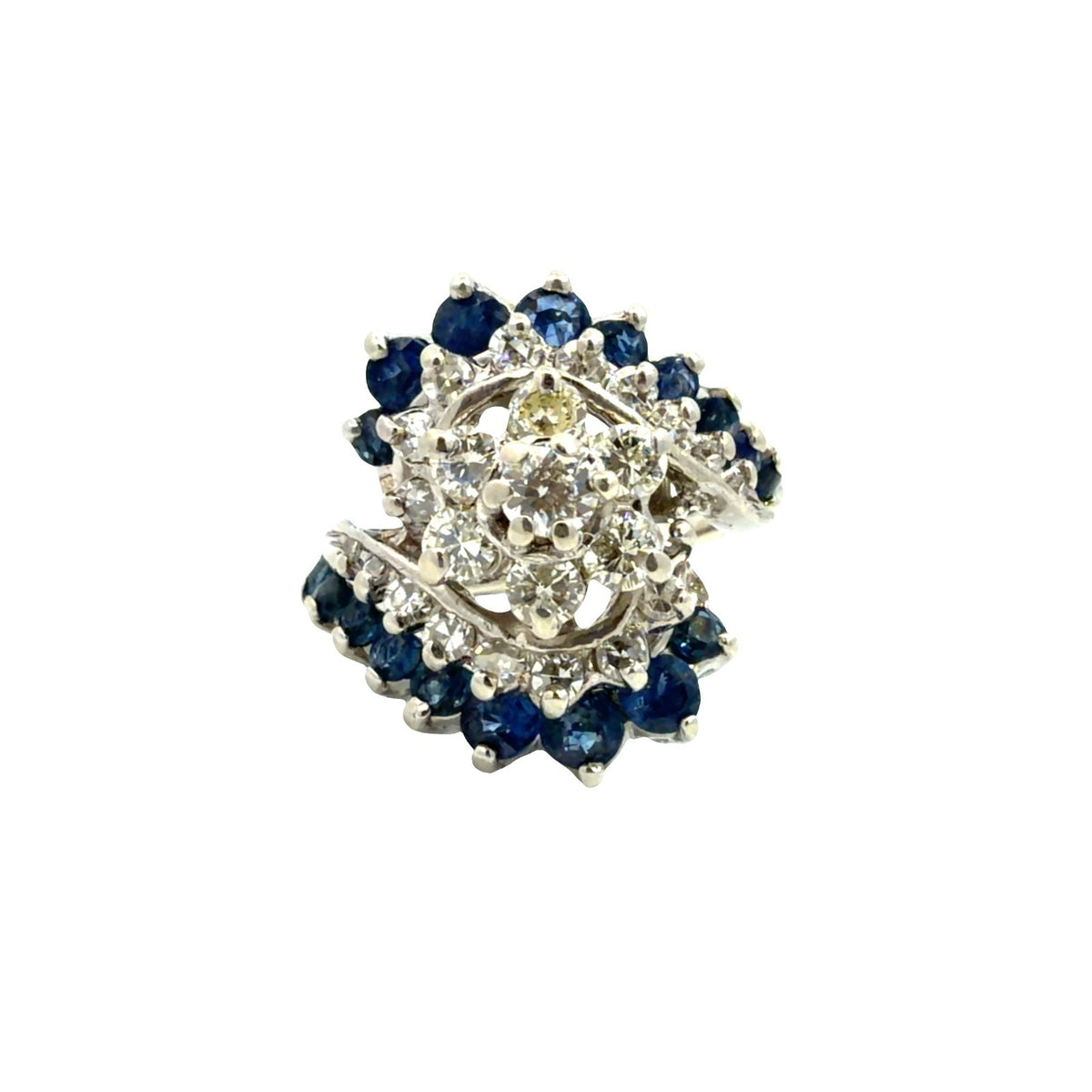 14k White Gold 0.82ctw Diamond and 1.08ctw Sapphire Ballerina Cocktail Ring0