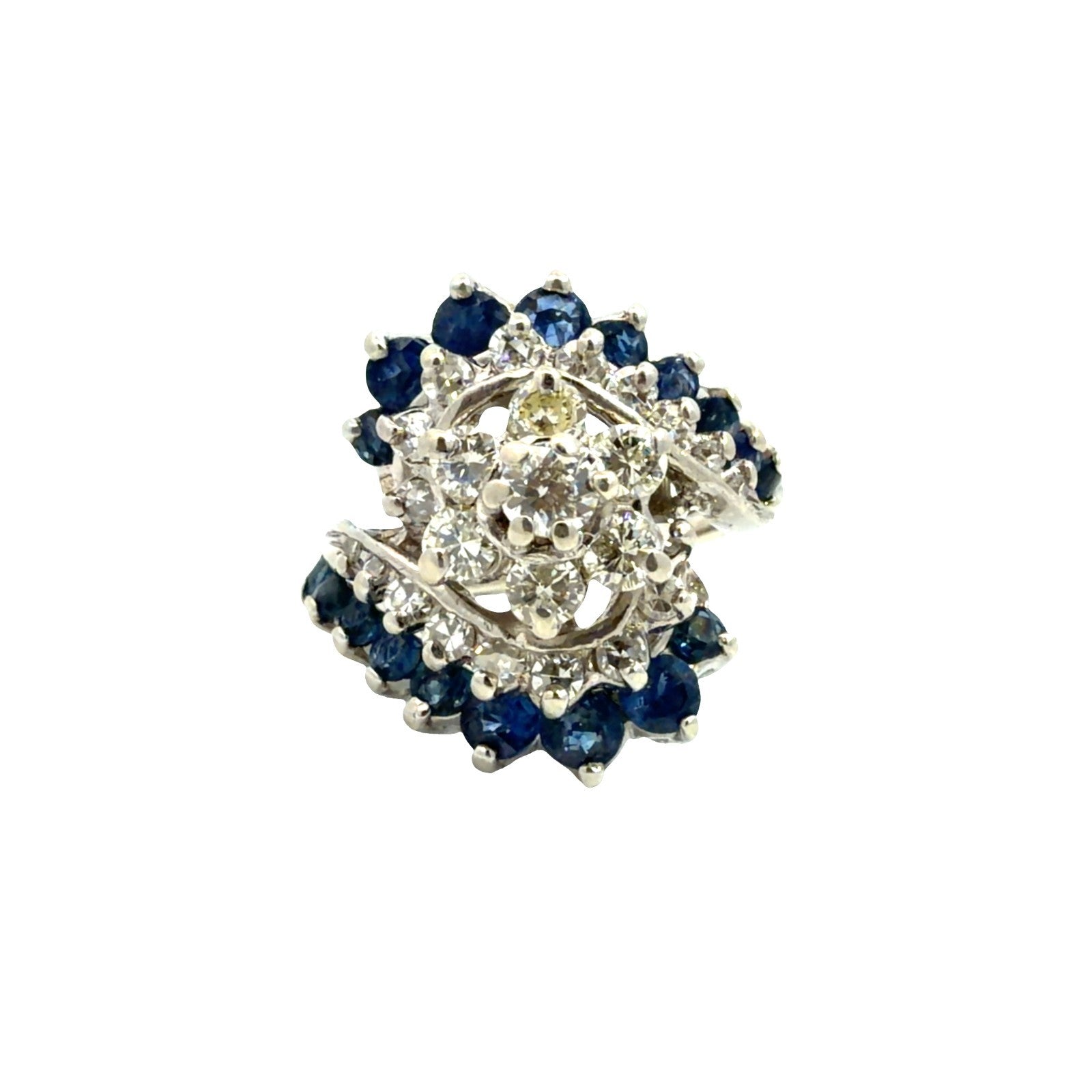 14k White Gold 0.82ctw Diamond and 1.08ctw Sapphire Ballerina Cocktail Ring0