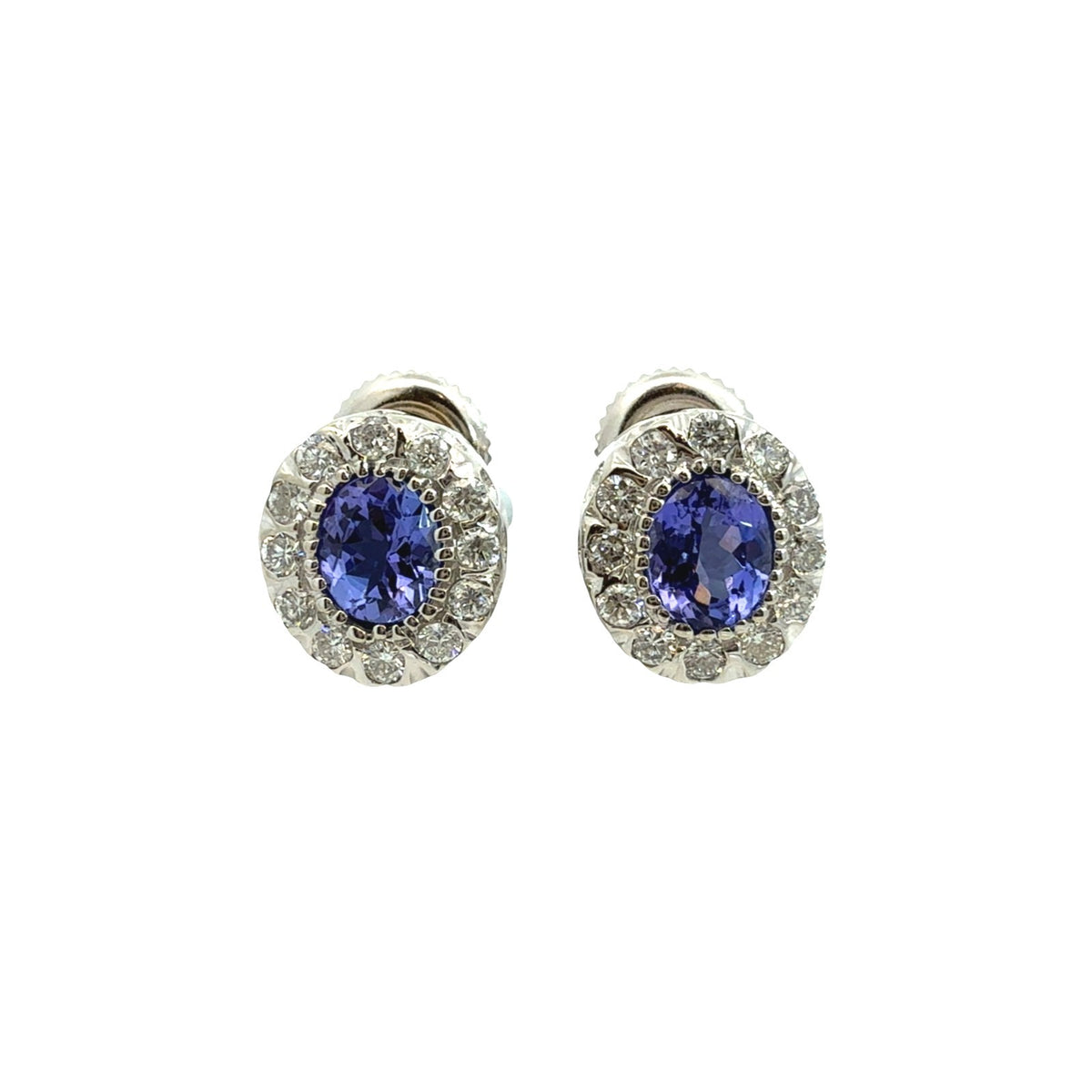 14k White Gold 0.86cttw Oval Tanzanite &amp; 0.30cttw Diamond Halo Stud Earrings0