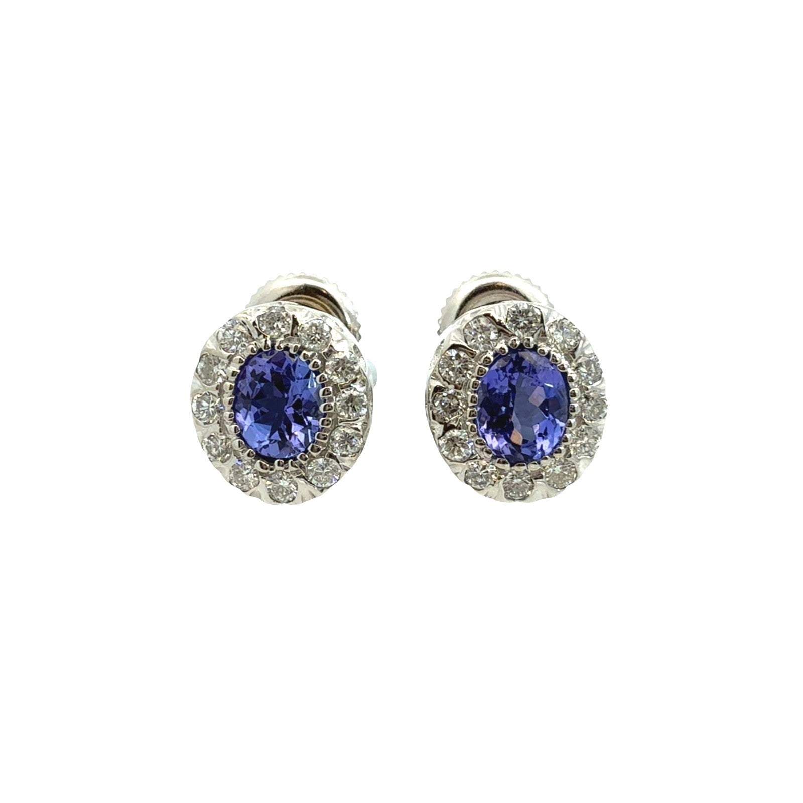 14k White Gold 0.86cttw Oval Tanzanite & 0.30cttw Diamond Halo Stud Earrings0