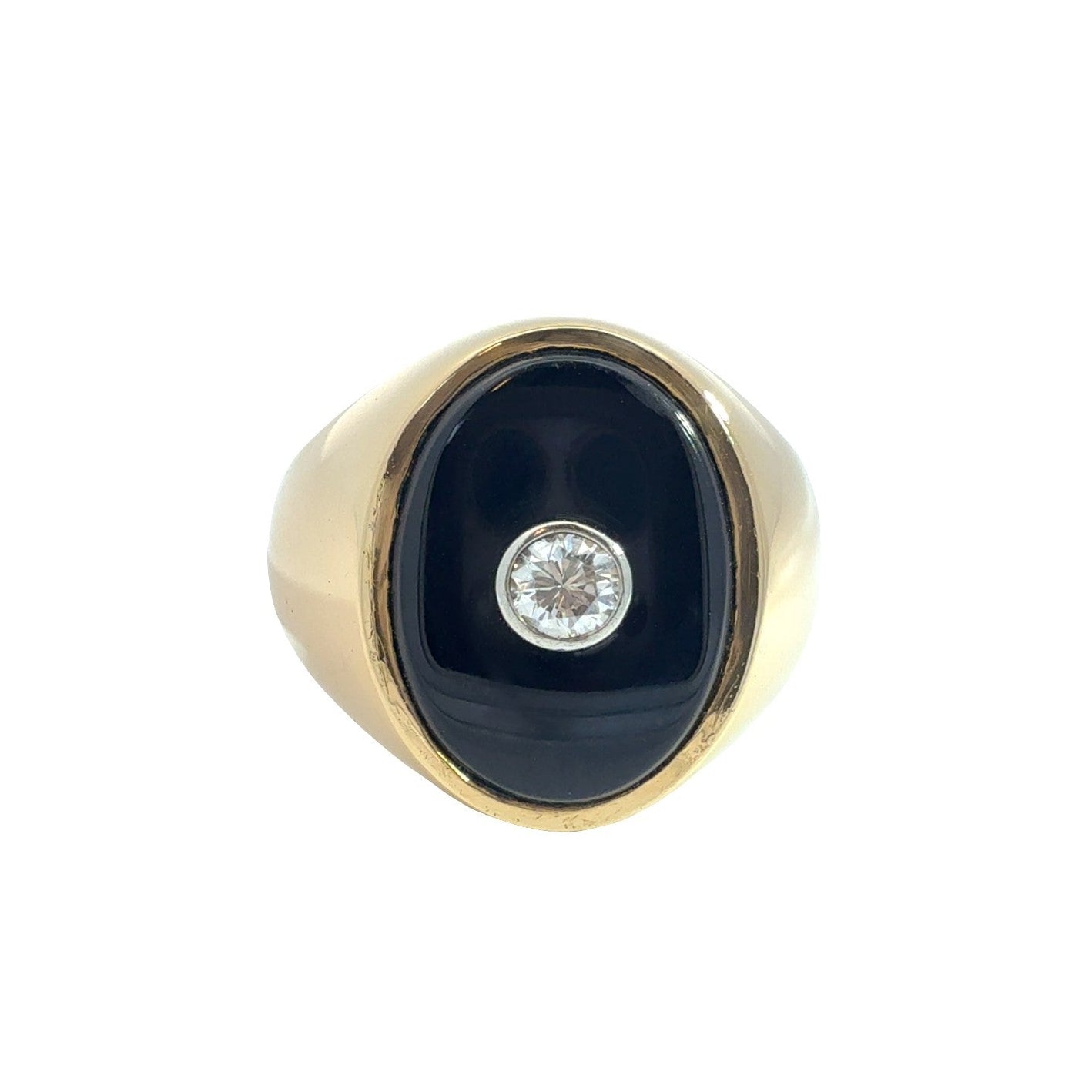 18k Yellow Gold Black Inlay & 0.17ctw Diamond Signet Ring Size 9.750