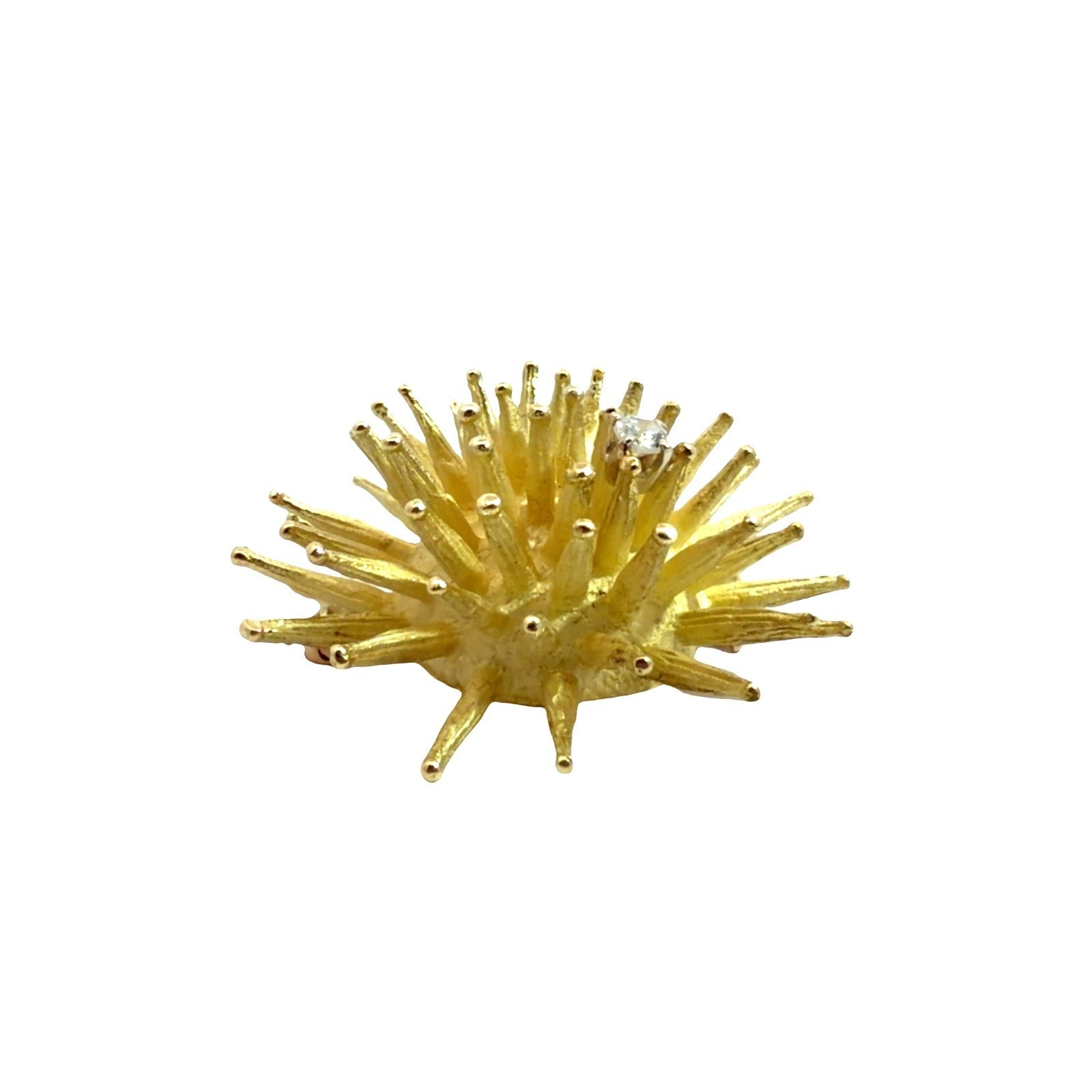 18k Yellow Gold and 0.07ctw Diamond Sea Urchin Brooch Pin0