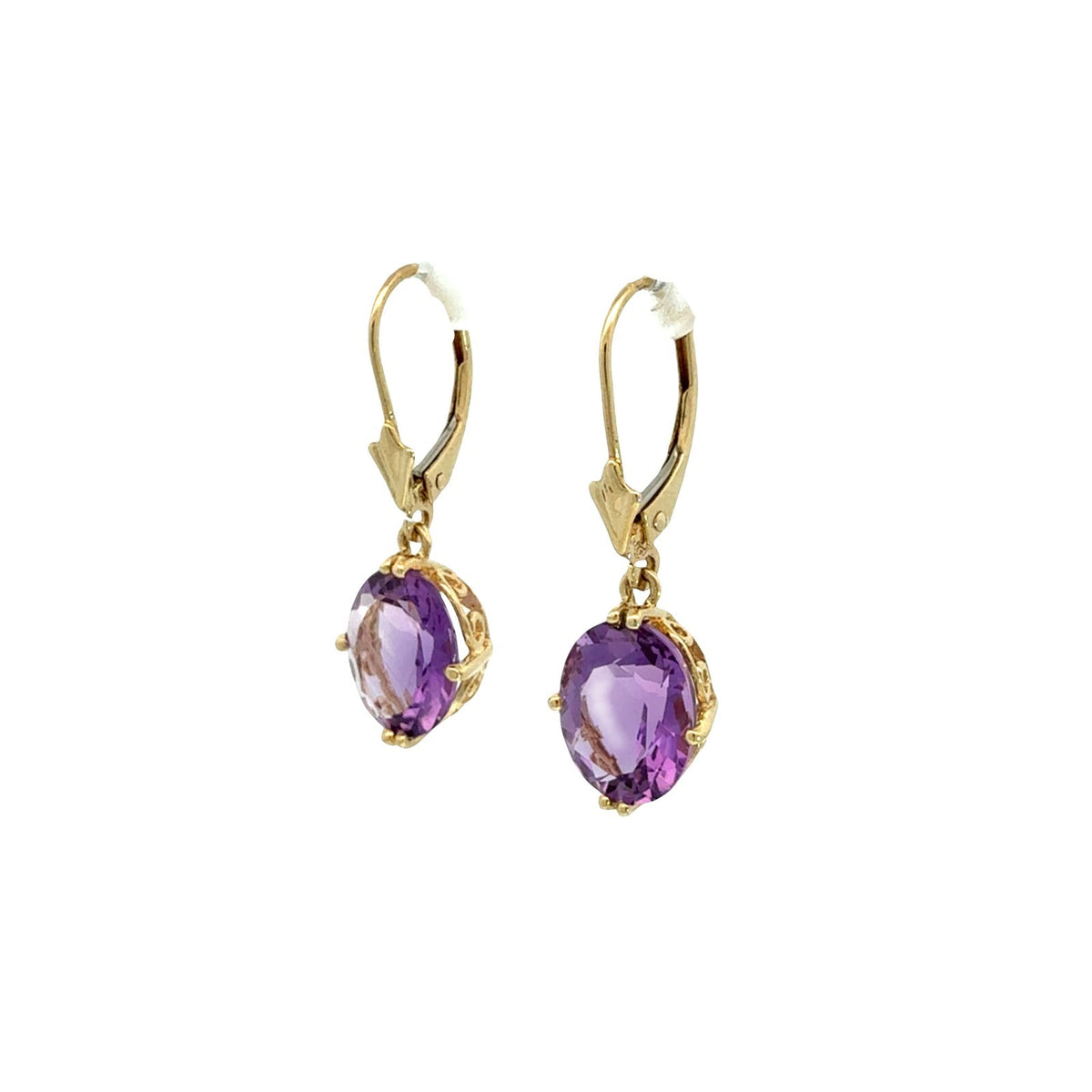 14k Yellow Gold 6.05cttw Oval Amethyst Lever-Back Drop Earrings1