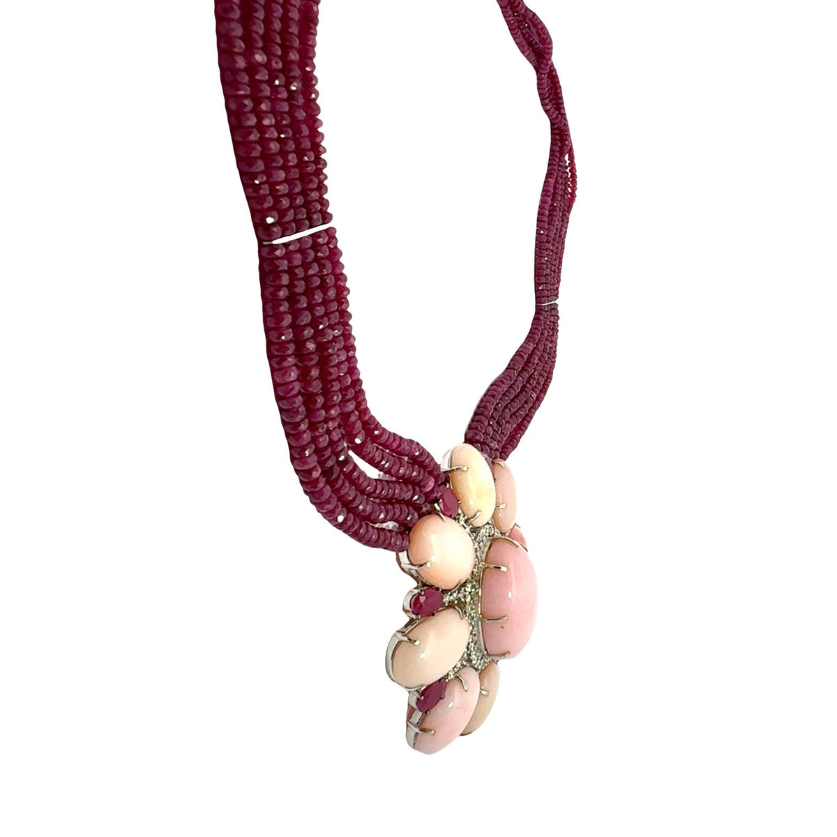 18k White Gold Opal 2.10cttw Diamond 9.76cttw Ruby Multi-Strand Beaded Necklace4