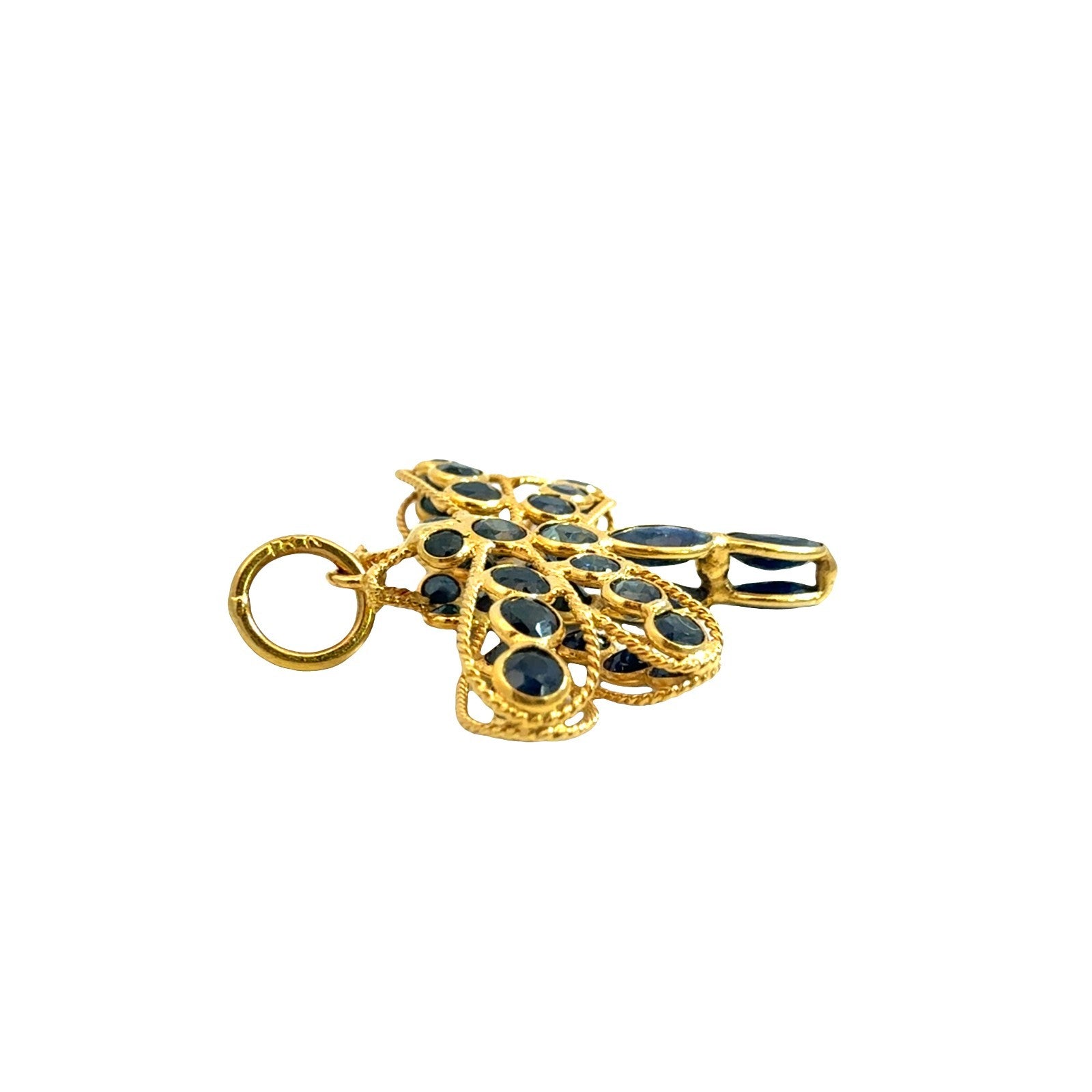 Vintage 18K Yellow Gold & 1.05cttw Deep Blue Sapphire Dragonfly Pendant2