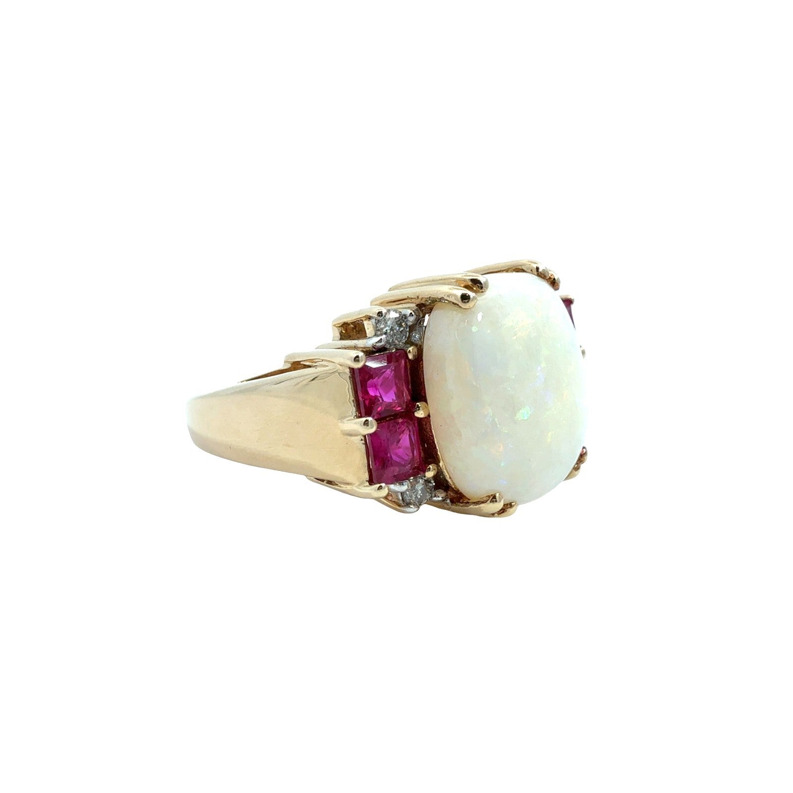 Vintage 14k Yellow Gold 1.13tcw Oval Opal 0.51cttw Ruby & 0.11cttw Diamond Ring0