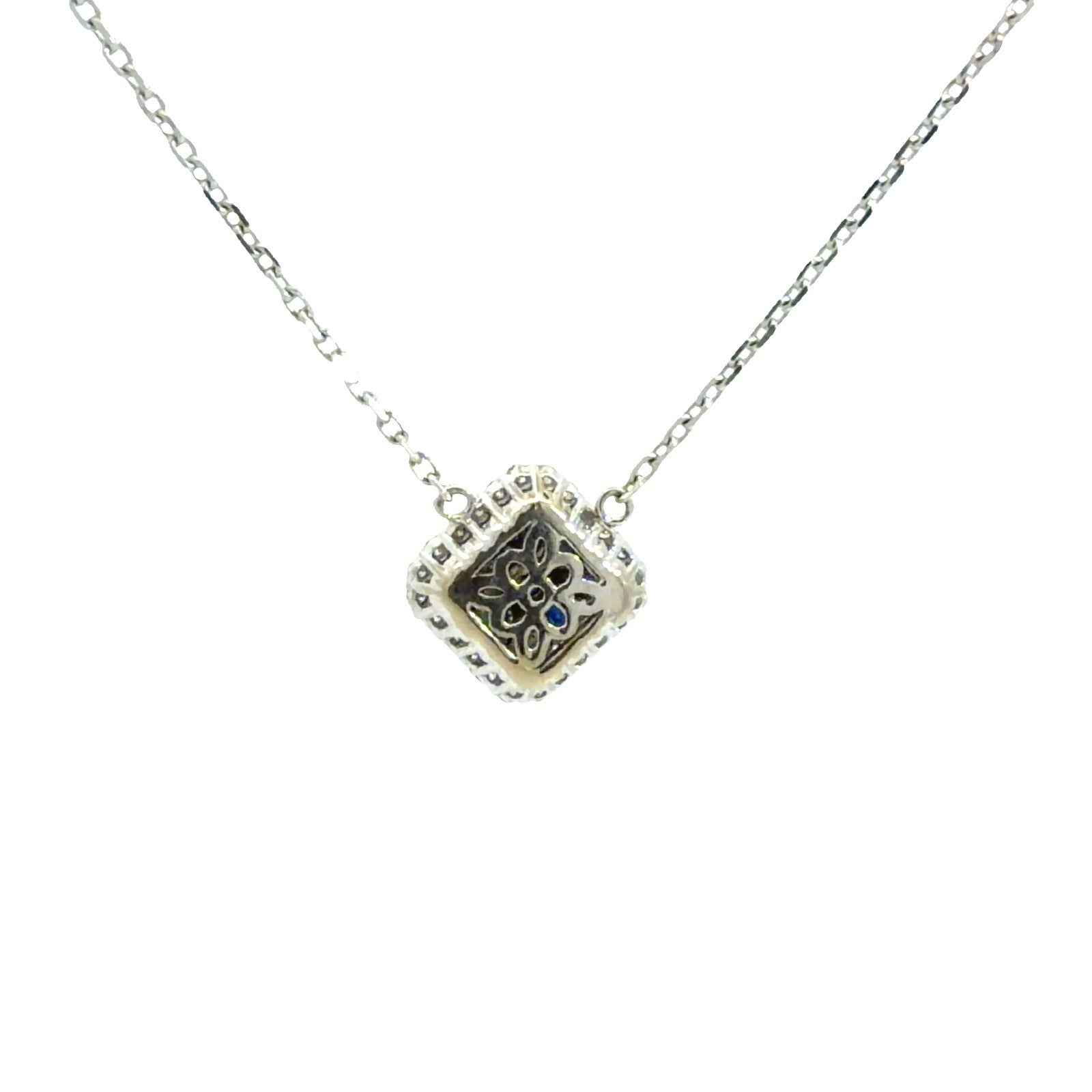 14k White Gold 0.25cttw Sapphire & 0.18cttw Diamond Cluster Pendant Necklace 16"3
