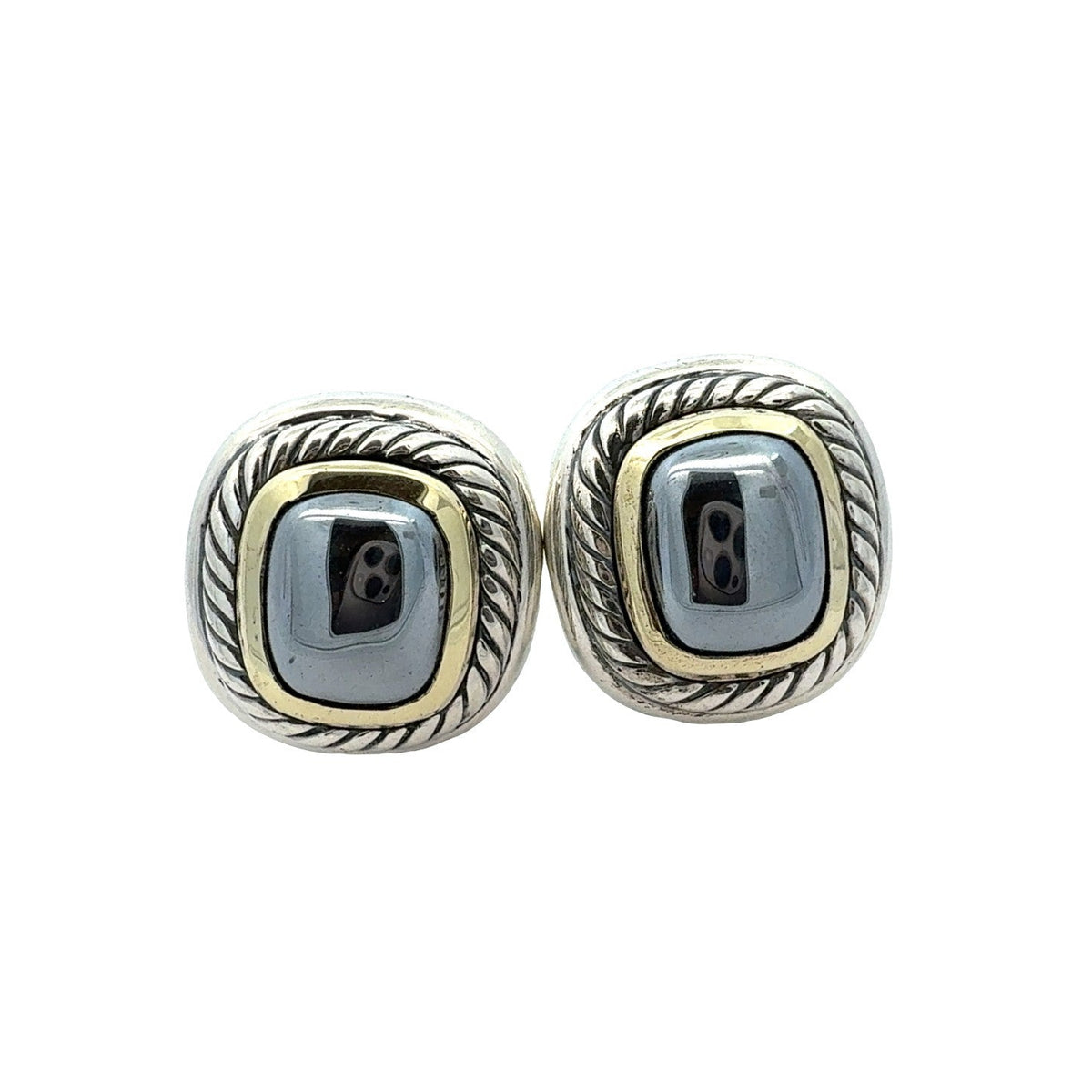 Vintage David Yurman Sterling Silver &amp; 14k Yellow Gold Hematite Albion Earrings0