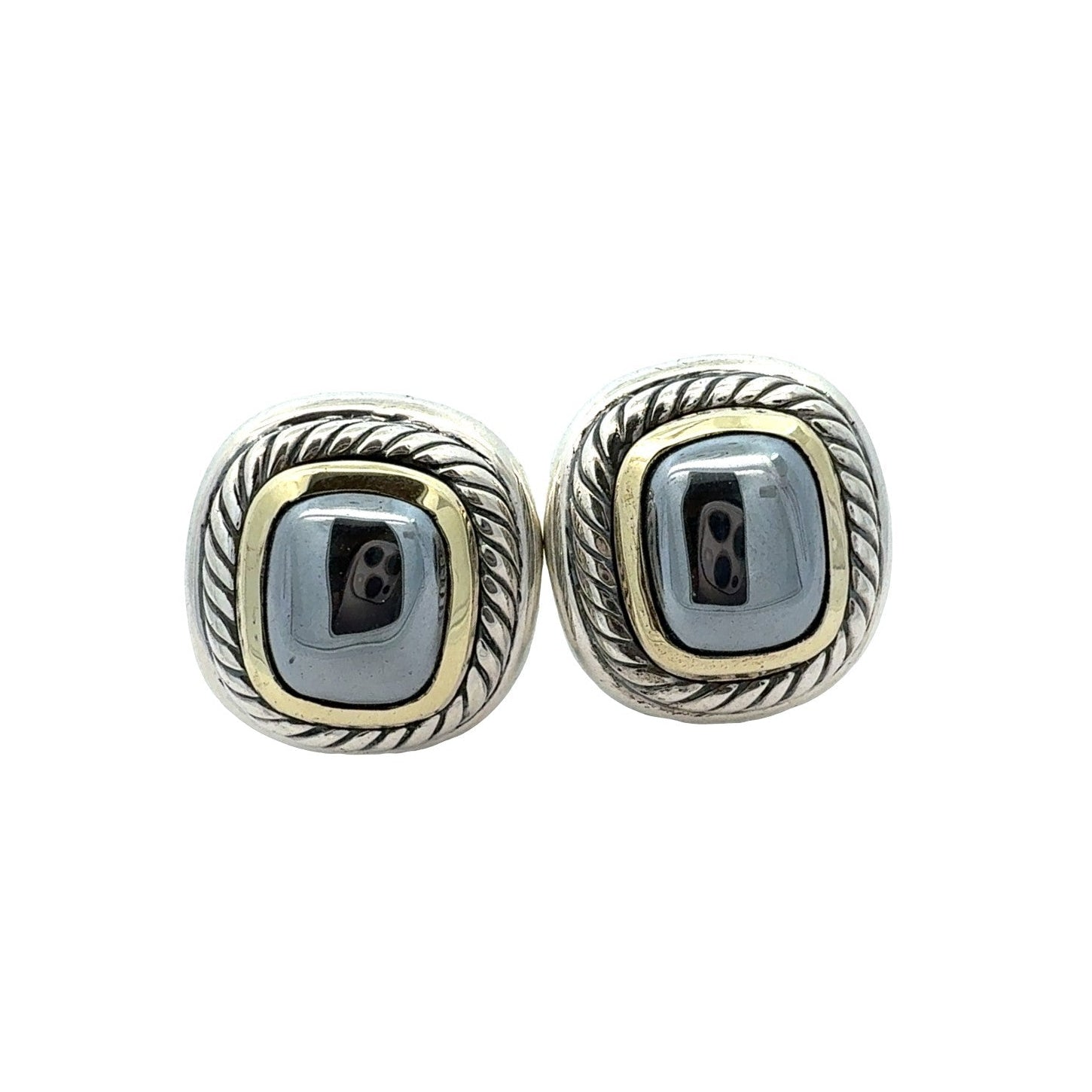 Vintage David Yurman Sterling Silver & 14k Yellow Gold Hematite Albion Earrings0