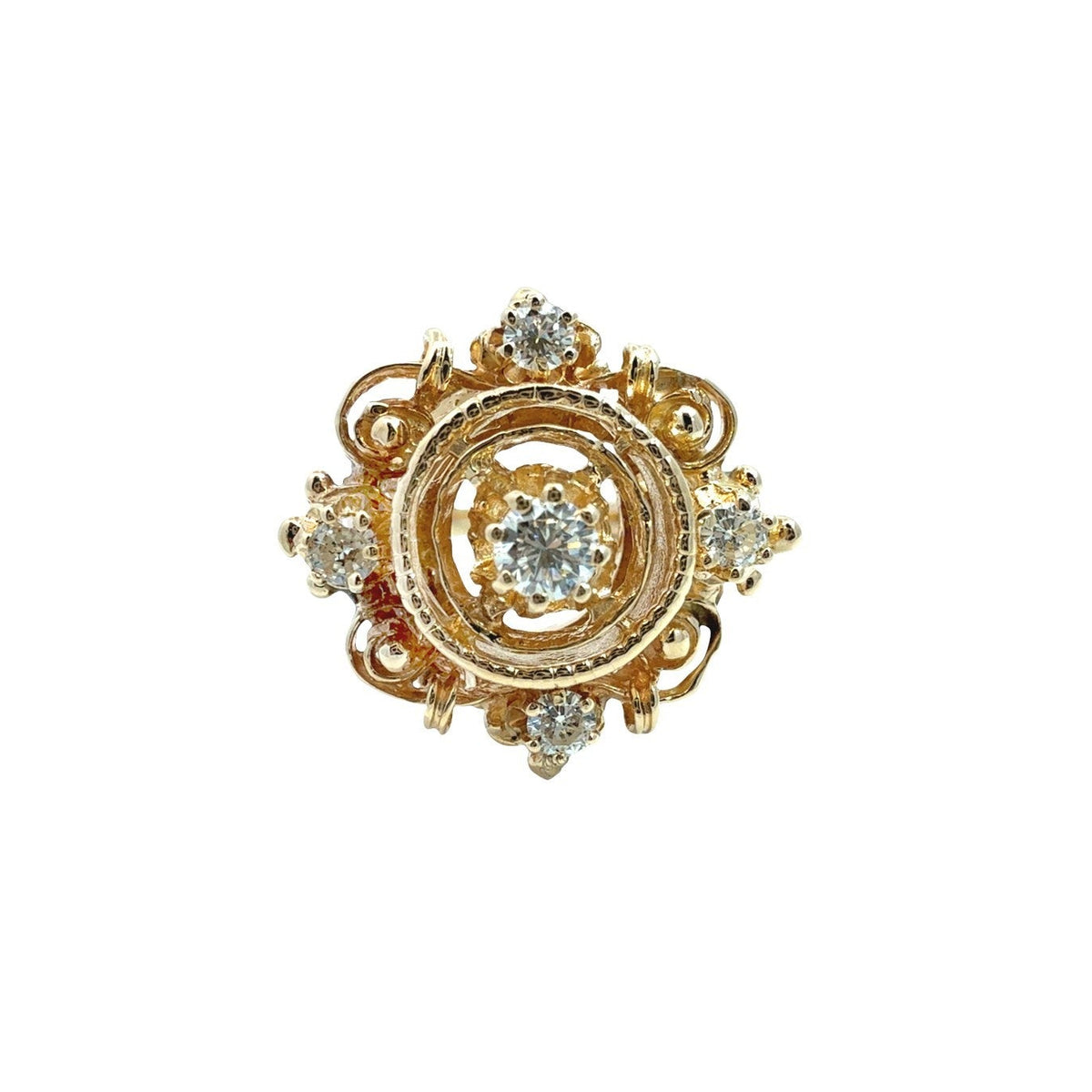 Vintage 14k Yellow Gold 0.39cttw Diamond Filigree Cocktail Ring0