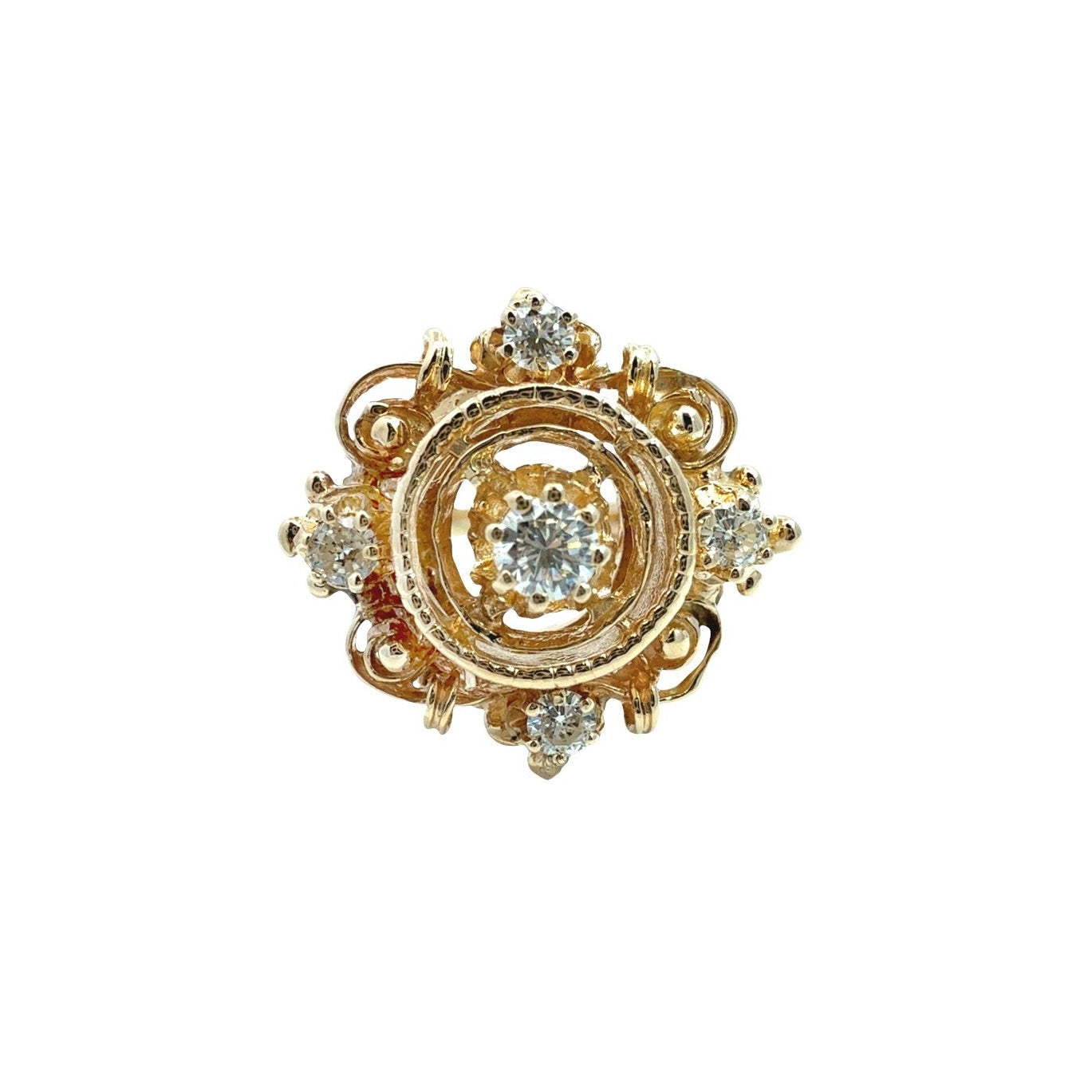 Vintage 14k Yellow Gold 0.39cttw Diamond Filigree Cocktail Ring0