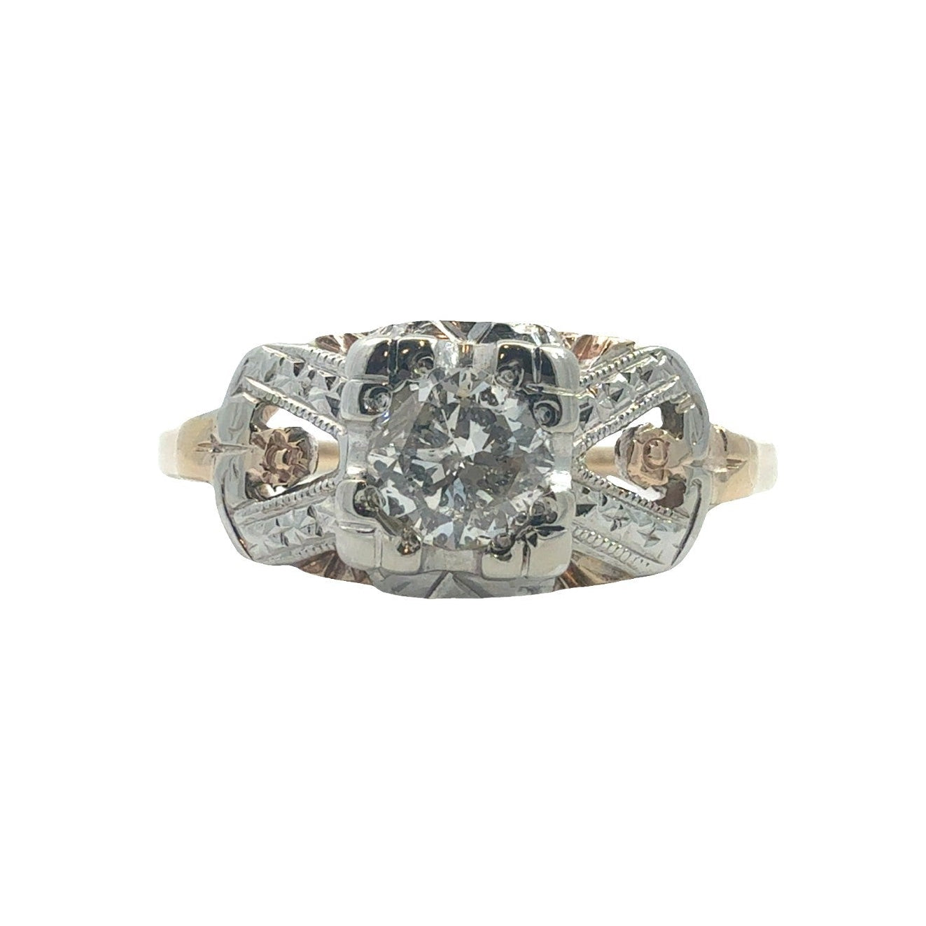 Vintage 14k Yellow Gold Stamped Two-Toned 0.38ctw Diamond Engagement Ring Size 70