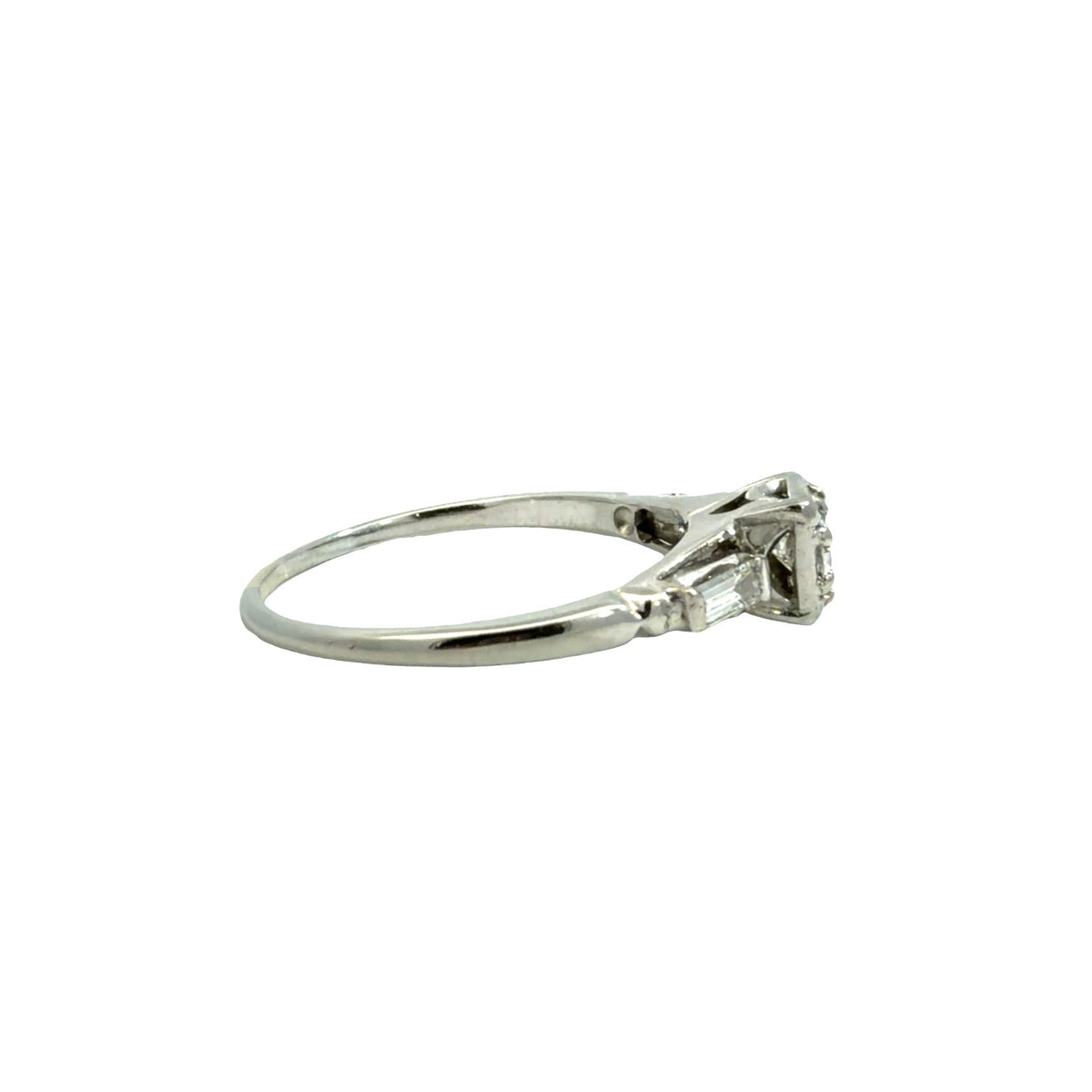 14k White Gold Euro & Baguette Three 0.50cttw Diamond Engagement Ring Size 6.752