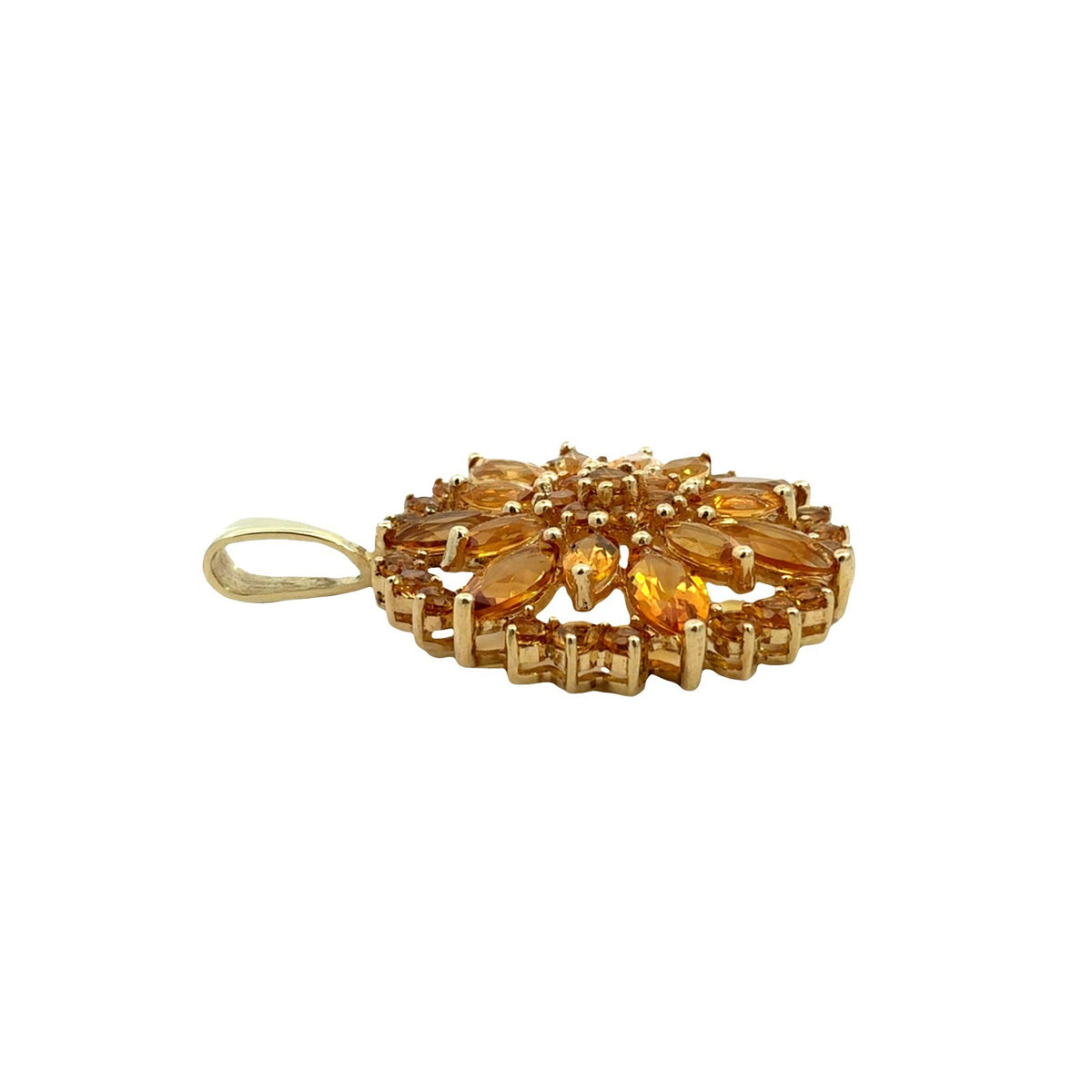 Vintage 14k Yellow Gold 5.20cttw Citrine Floral Cluster Pendant5