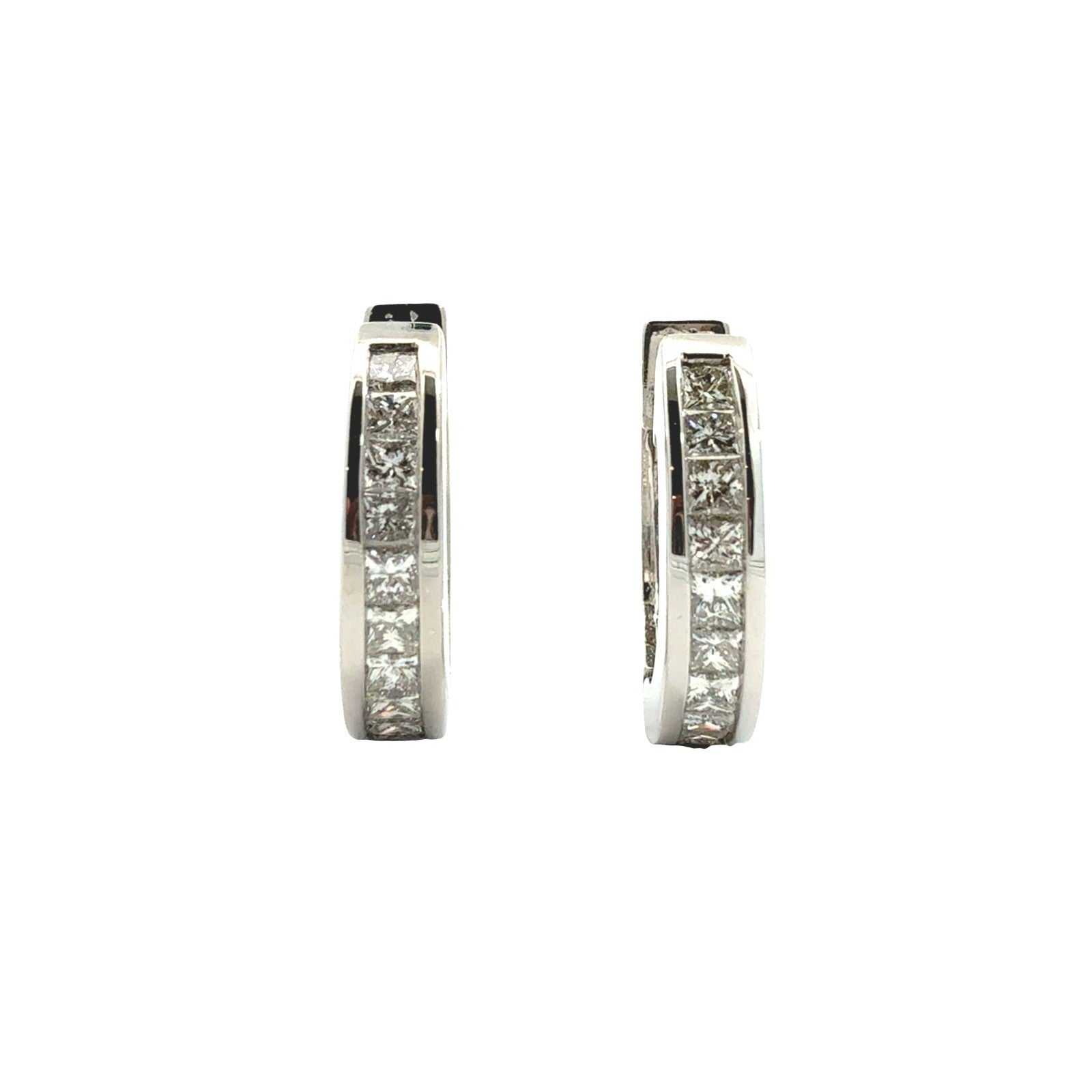 14k White Gold Channel-Set 0.72cttw Princess Cut Diamond Huggie Hoop Earrings0