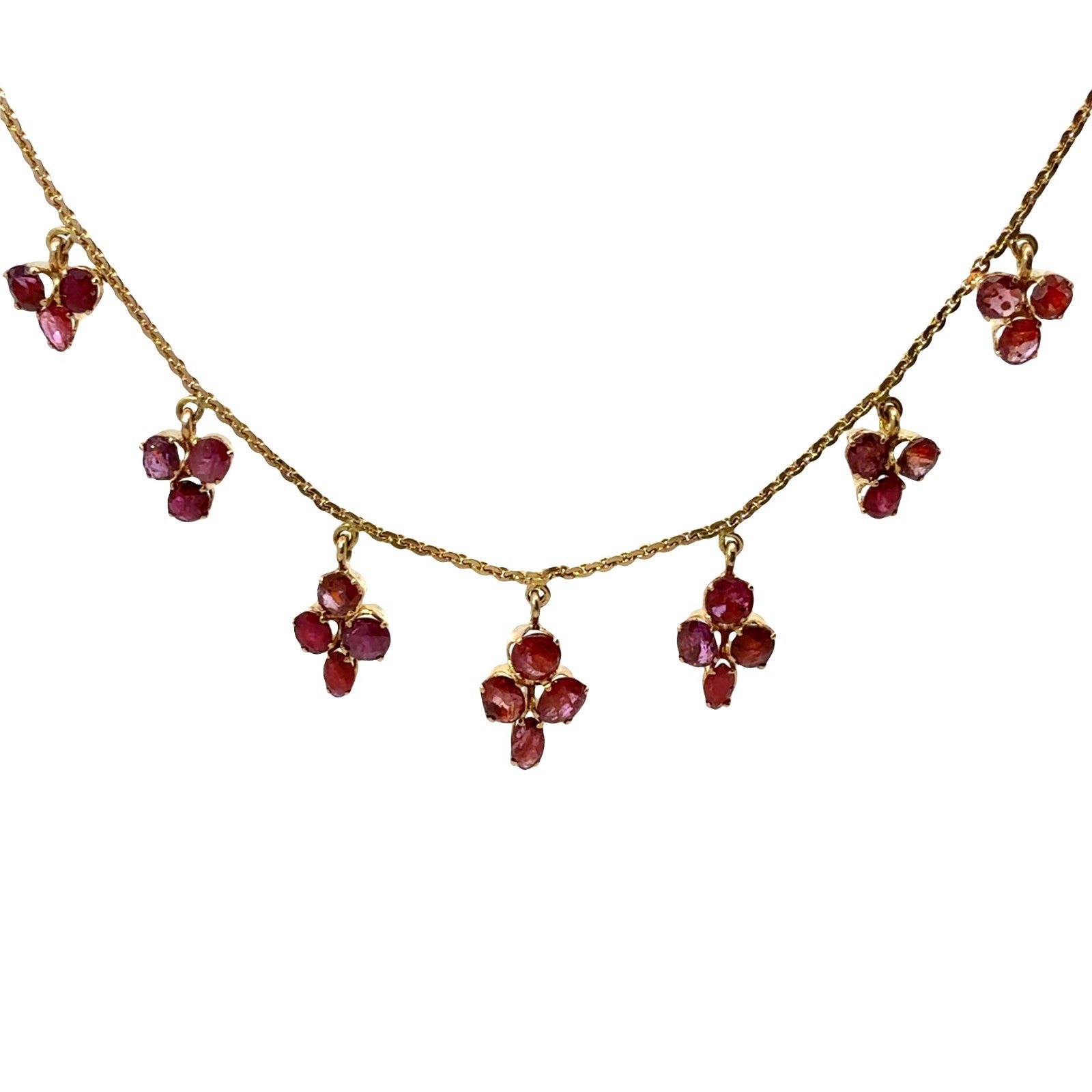 Vintage Yellow Gold 6.17cttw Red Ruby Floral Cluster Charm Necklace0