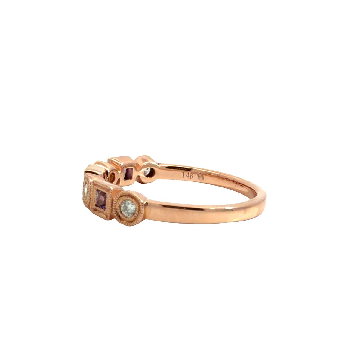 14k Rose Gold Bezel 0.08cttw Amethyst & 0.10cttw Diamond Milgrain Ring3