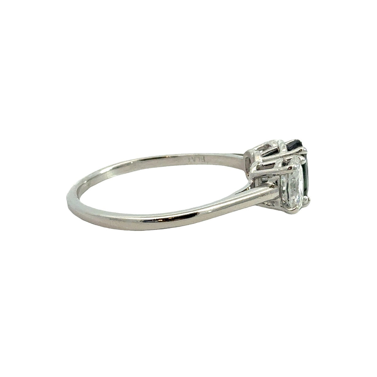 Platinum Three Stone Ring with 1.02ctw Sapphire and 0.64ctw Diamond Size 7.754