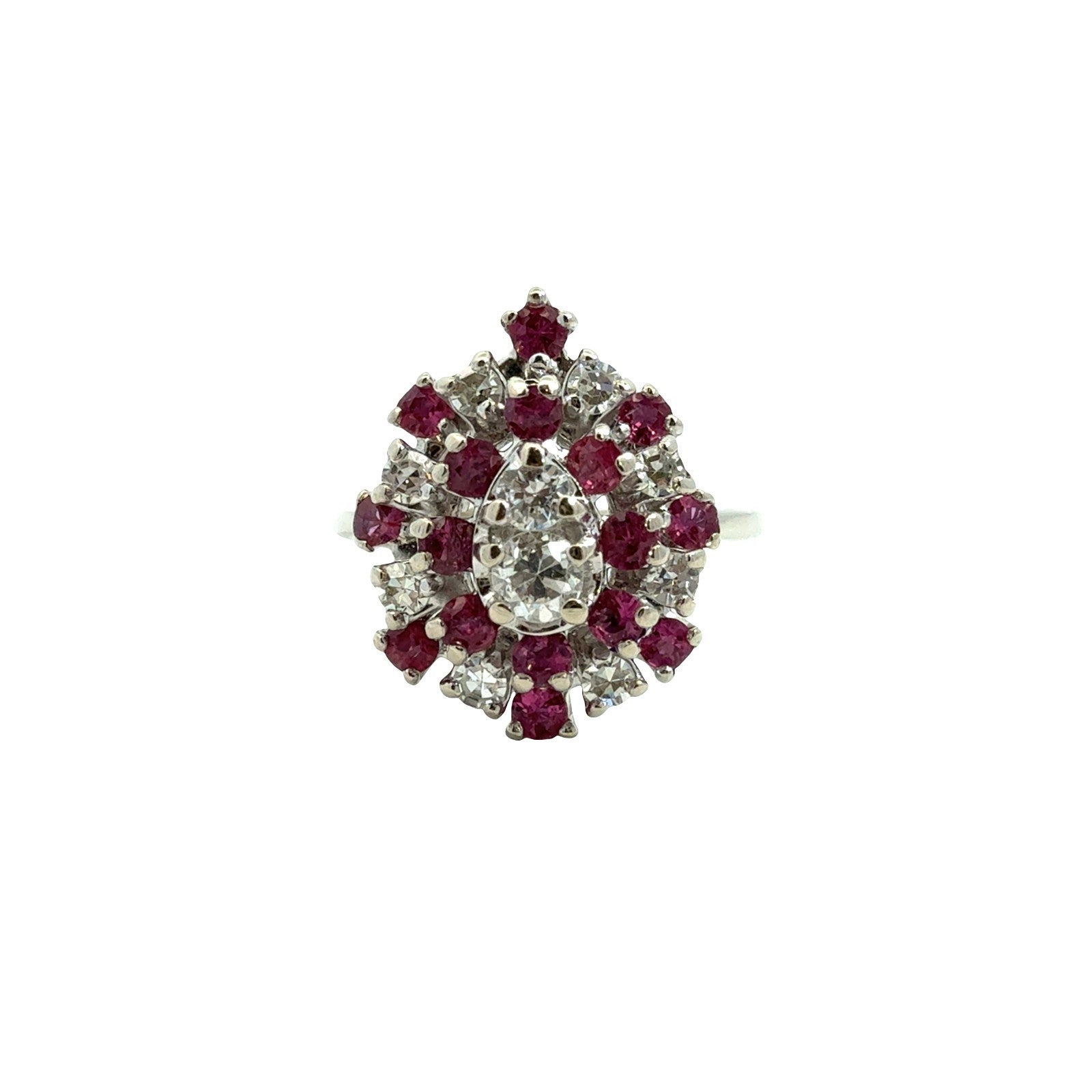 Vintage 14k White Gold Stamped 0.64cttw Ruby and 0.47cttw Diamond Cluster Ring0