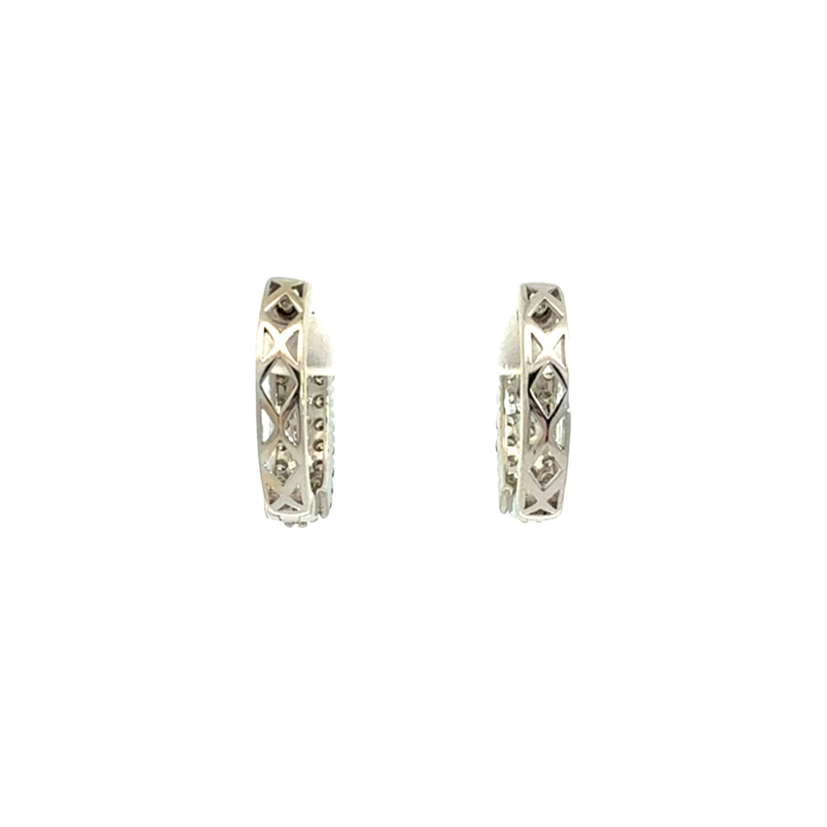 14k White Gold 1.00cttw Diamond Three-Row Pave Hoop Earrings3