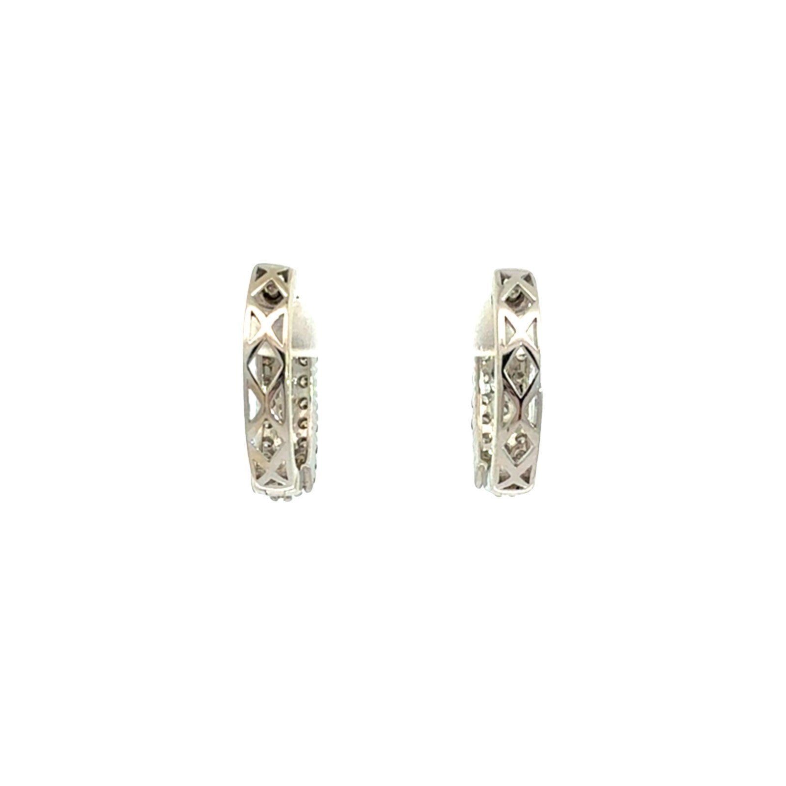 14k White Gold 1.00cttw Diamond Three-Row Pave Hoop Earrings3