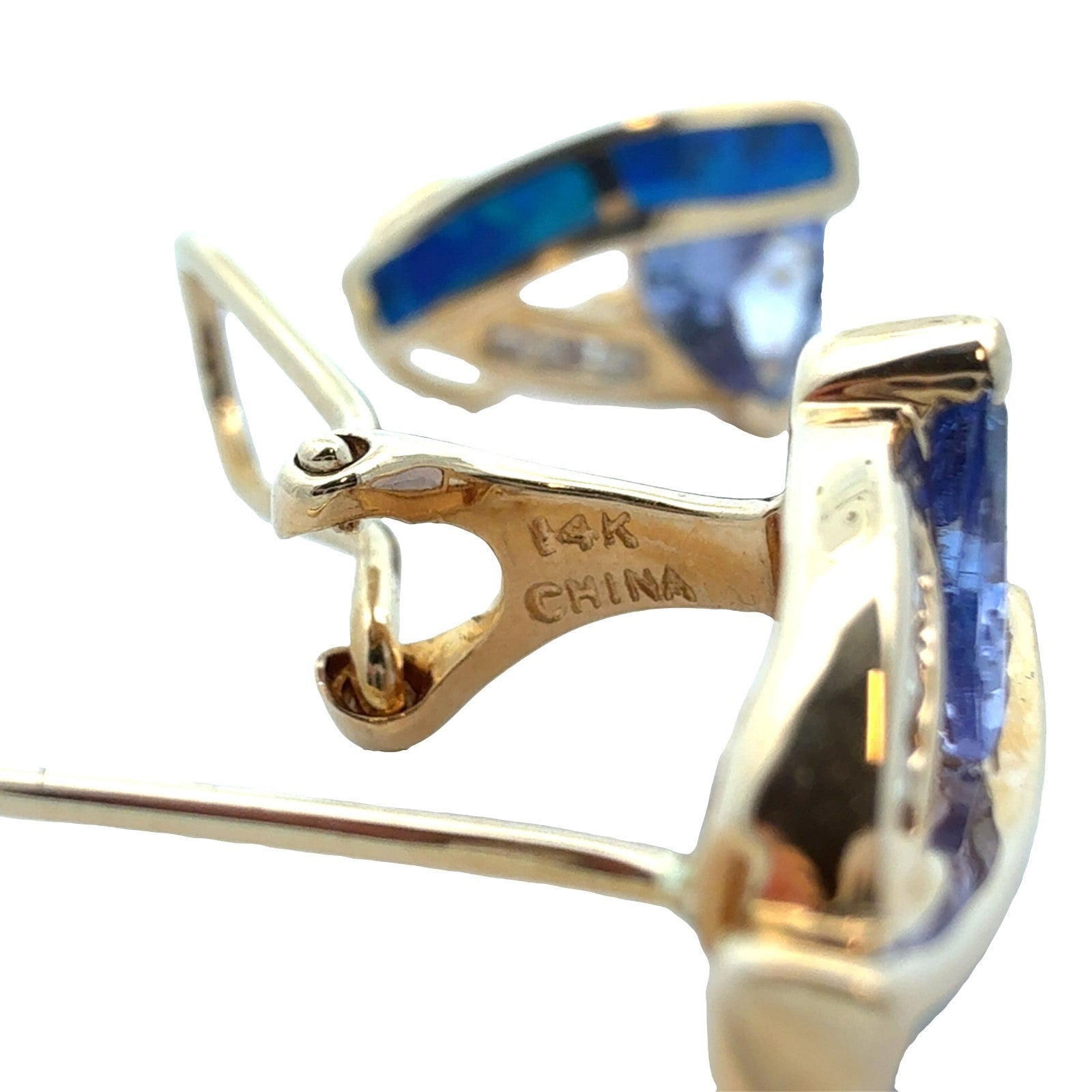 Vintage 14k Yellow Gold 0.91cttw Tanzanite 0.05cttw Diamond & Blue Opal Earrings4