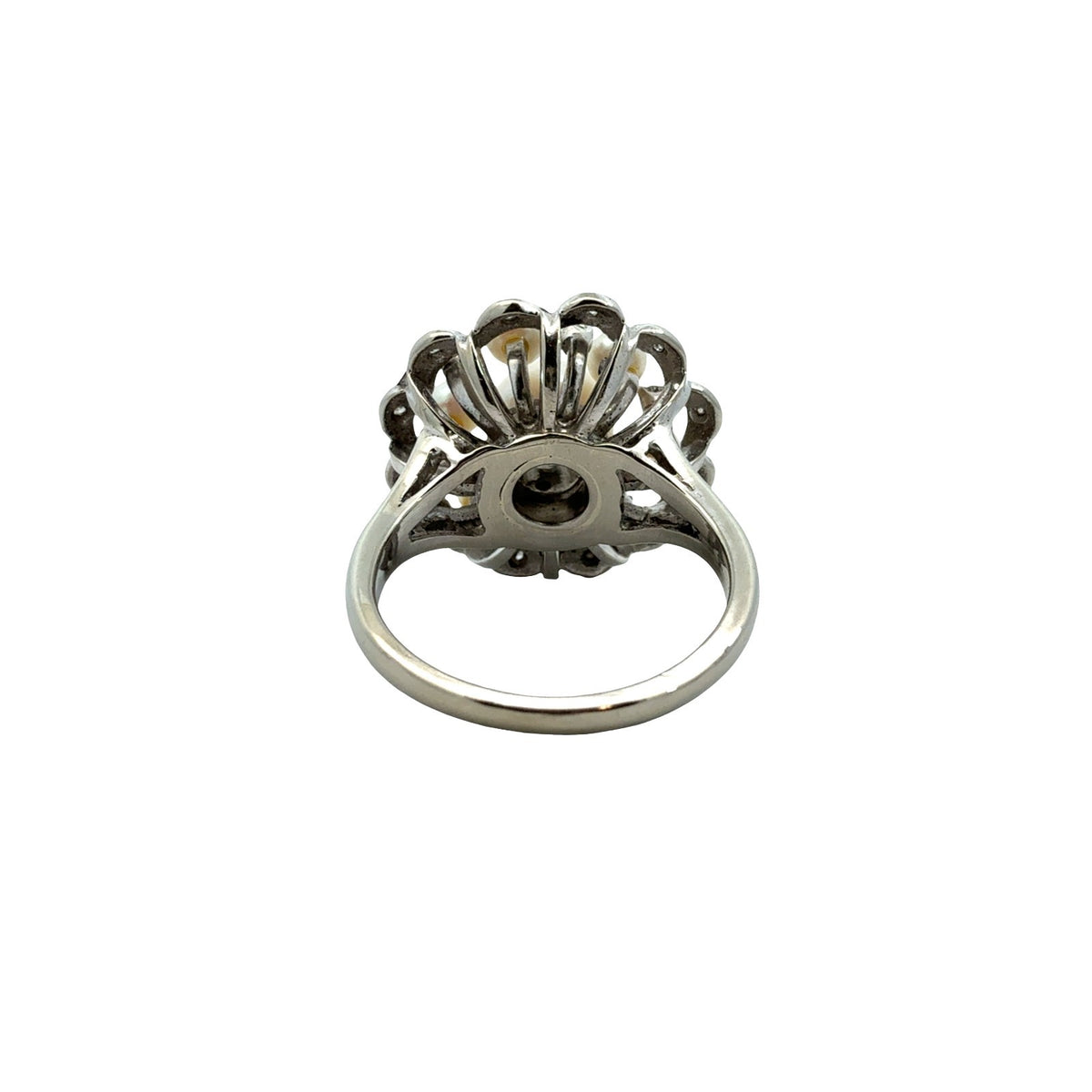Kimberly Vintage 14k White Gold Stamped Pearl & 0.18cttw Diamond Cocktail Ring3