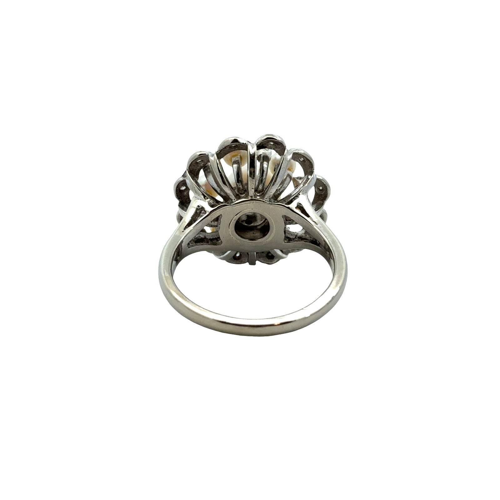 Kimberly Vintage 14k White Gold Stamped Pearl & 0.18cttw Diamond Cocktail Ring3