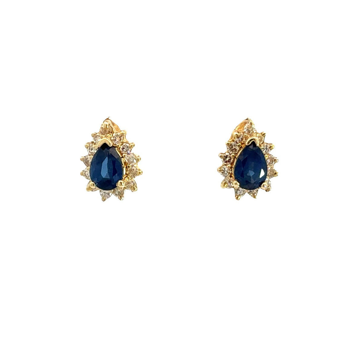 14k Yellow Gold Pear-Cut 1.20cttw Sapphire &amp; 0.39cttw Diamond Halo Earrings0