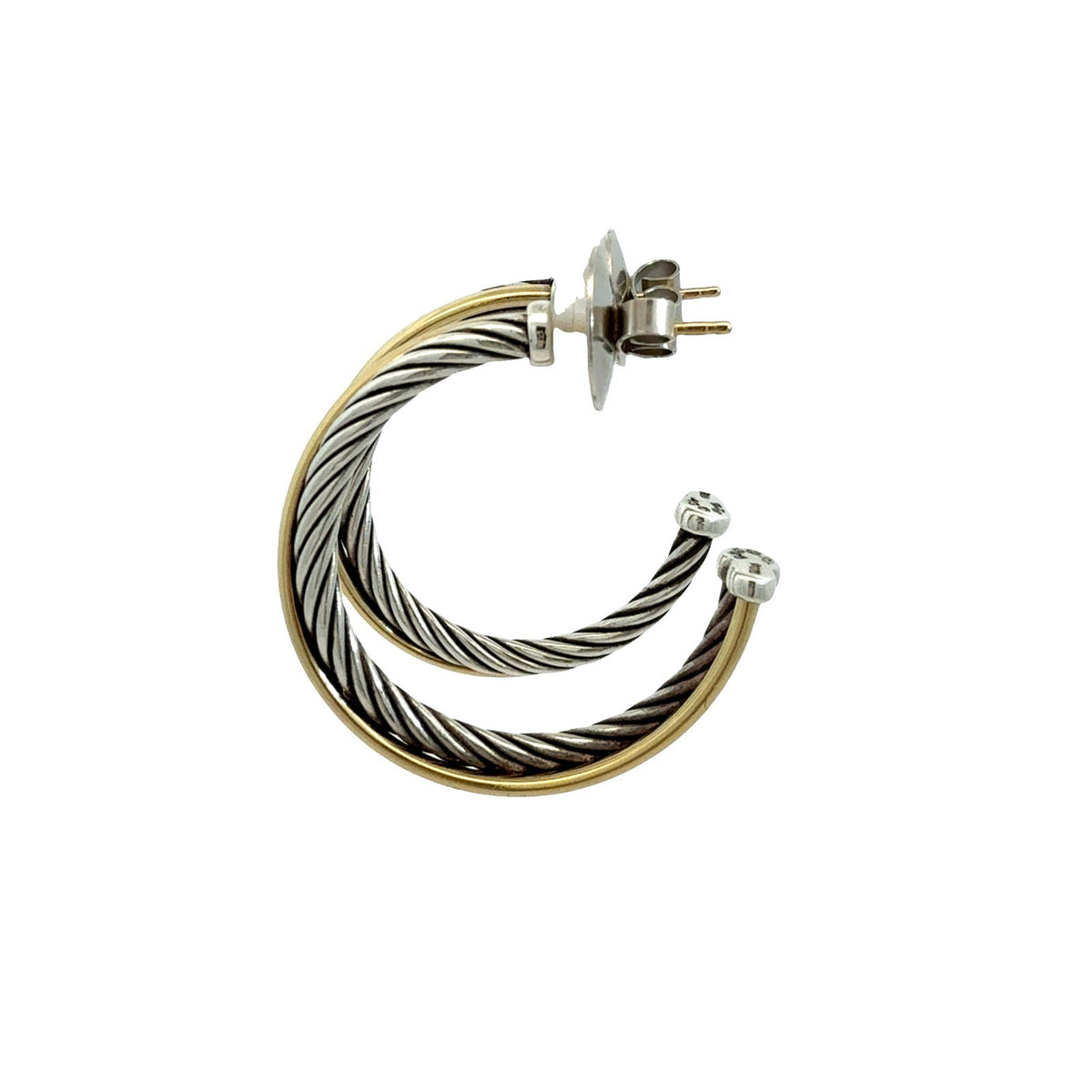 David Yurman Sterling Silver 14k Yellow Gold Crossover Cable Hoop Earrings2