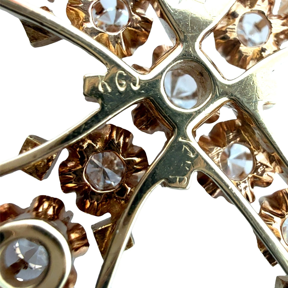 Vintage 14k Yellow Gold Enamel and 2.18cttw Diamond Filigree Cross Pendant7