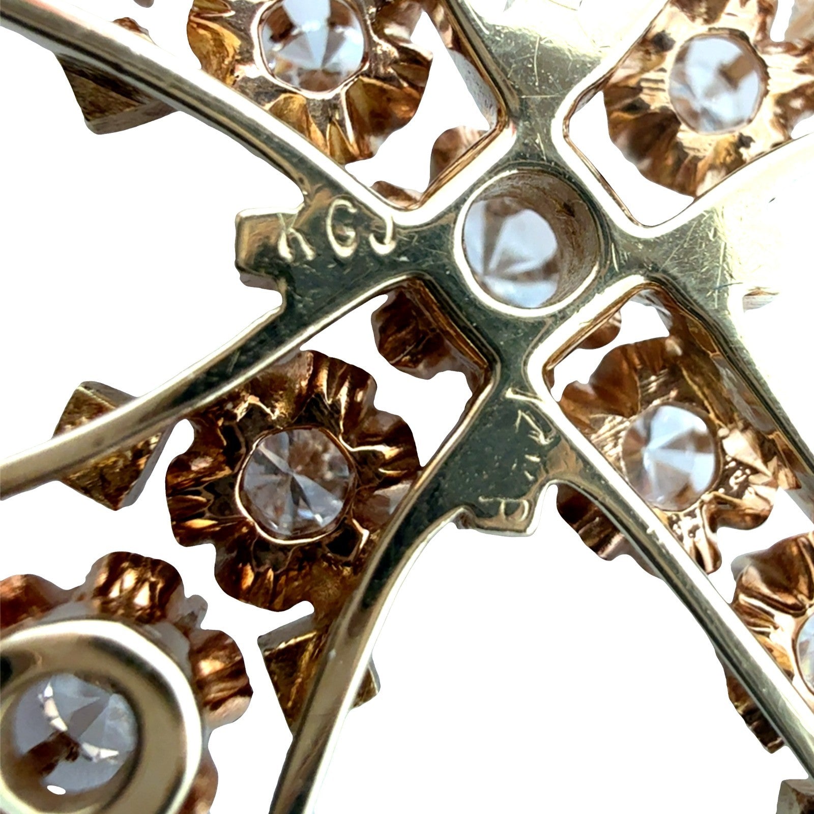 Vintage 14k Yellow Gold Enamel and 2.18cttw Diamond Filigree Cross Pendant7