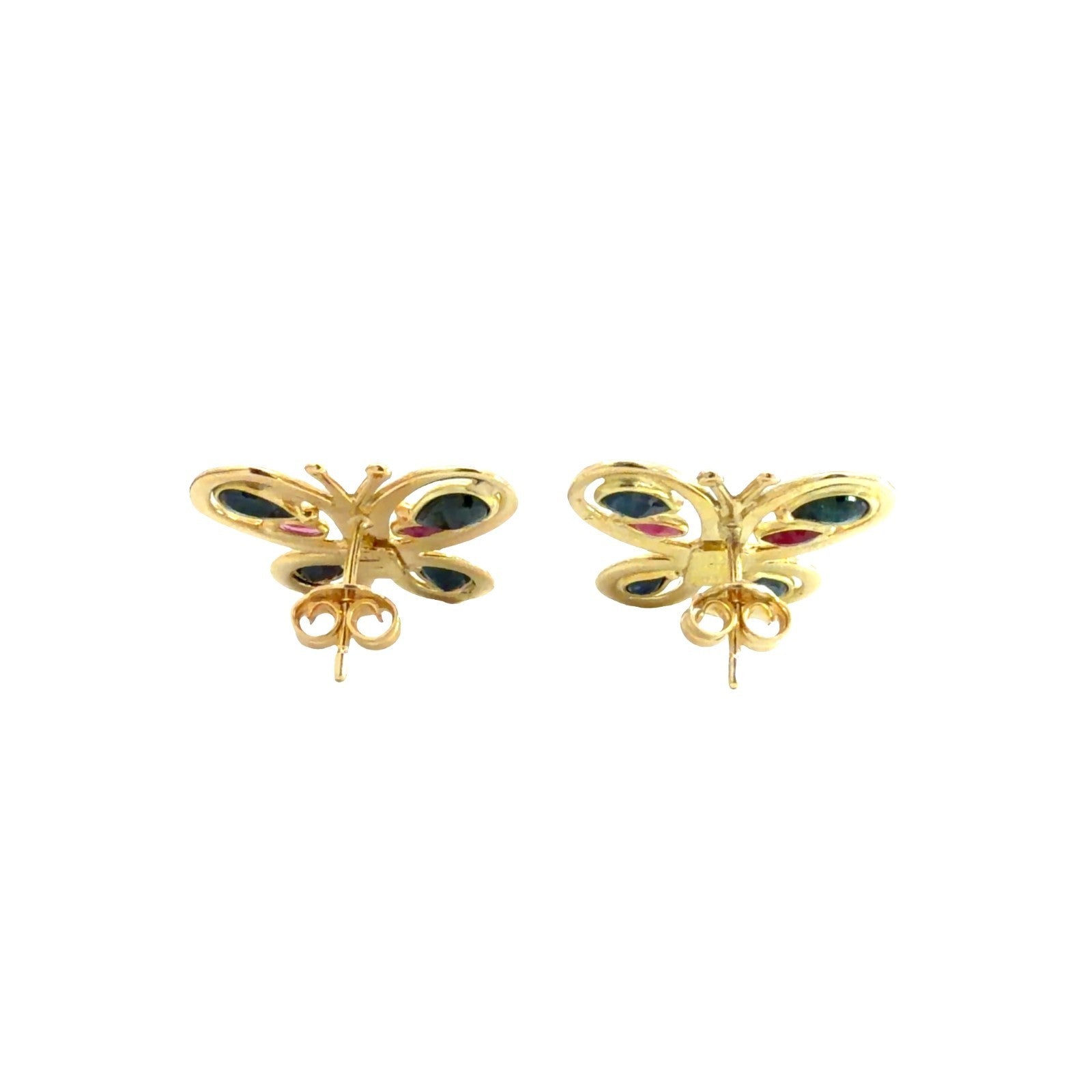 Estate 18k Yellow Gold 0.27cttw Ruby & 1.23cttw Sapphire Butterfly Stud Earrings2