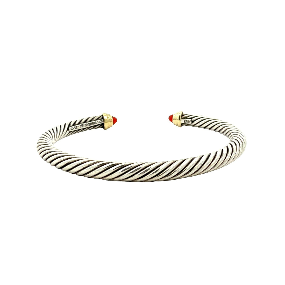 David Yurman Sterling Silver 18k Yellow Gold Accents & Garnet Twisted Cable Cuff3