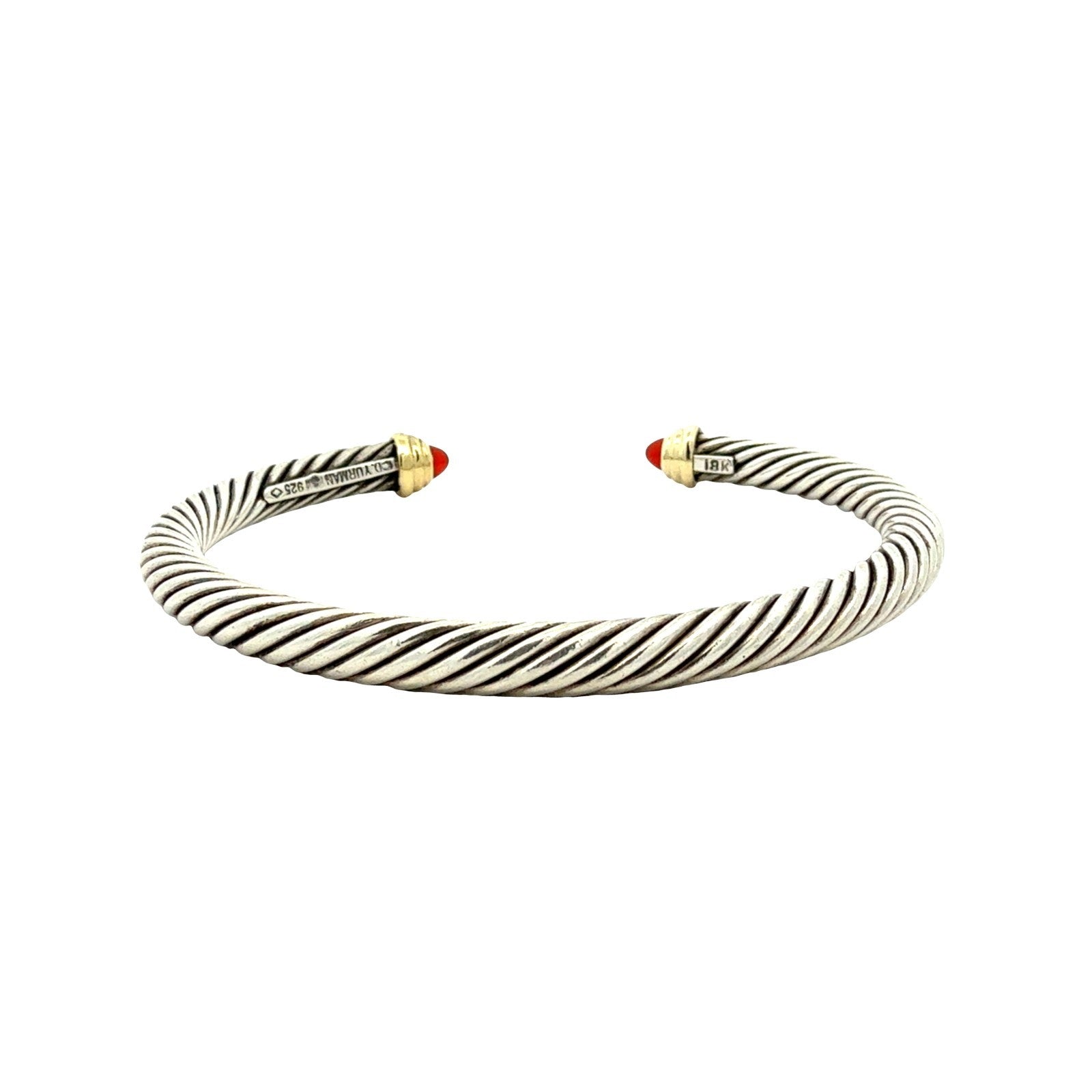 David Yurman Sterling Silver 18k Yellow Gold Accents & Garnet Twisted Cable Cuff3