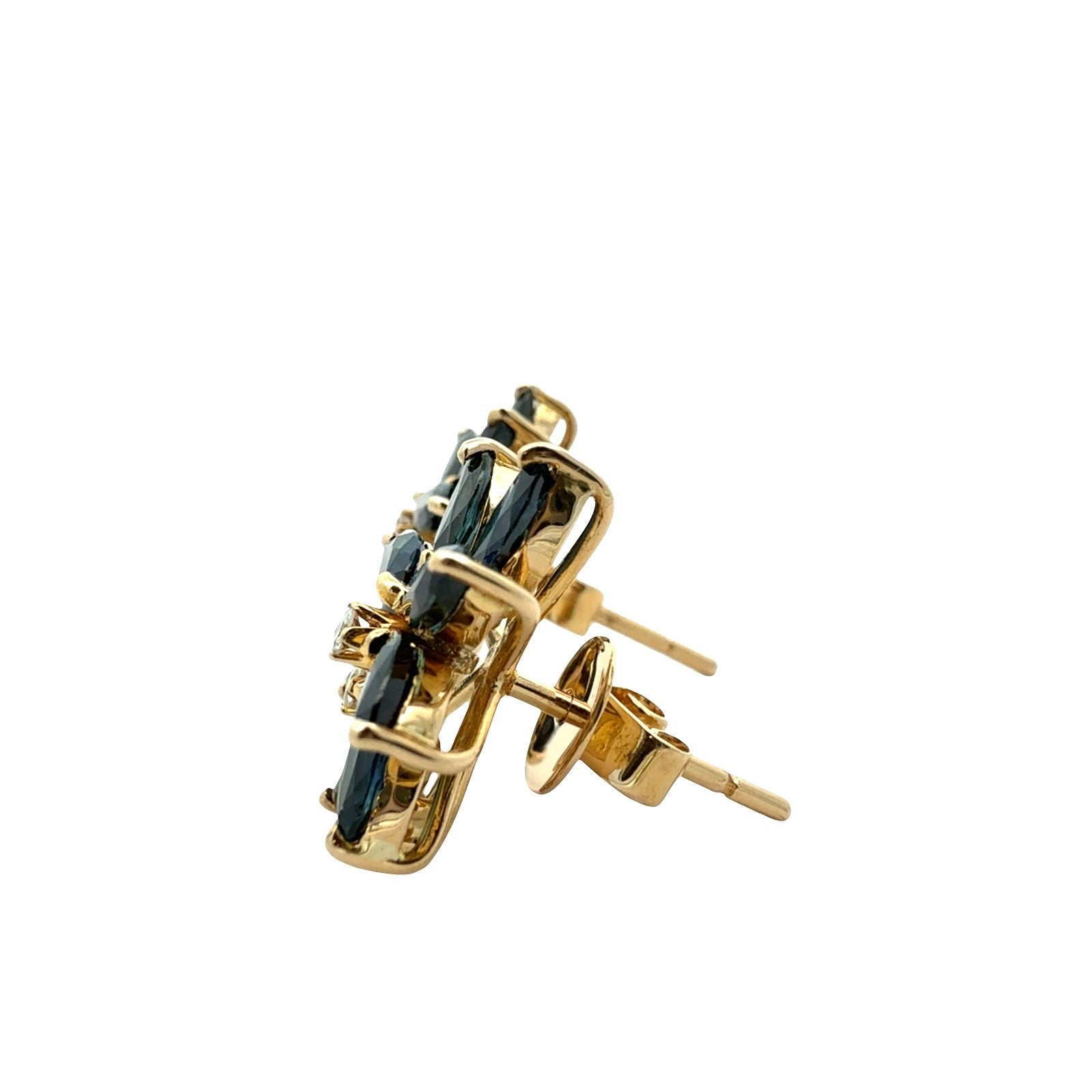 Vintage 18k Yellow Gold 3.36cttw Sapphire and 0.16cttw Diamond Cluster Earrings4