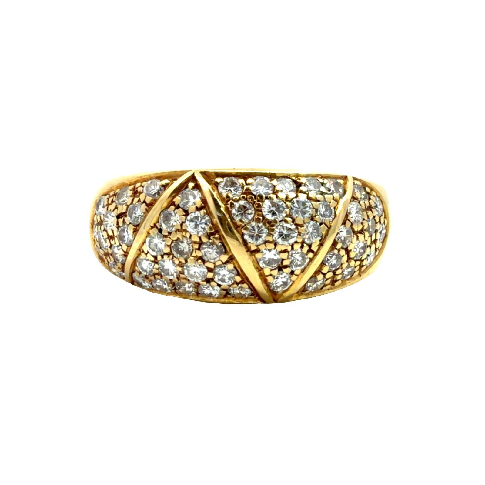 Stamped 18k Yellow Gold Dome Ring with Pavé Set 0.91ctw Diamonds Size 8.50