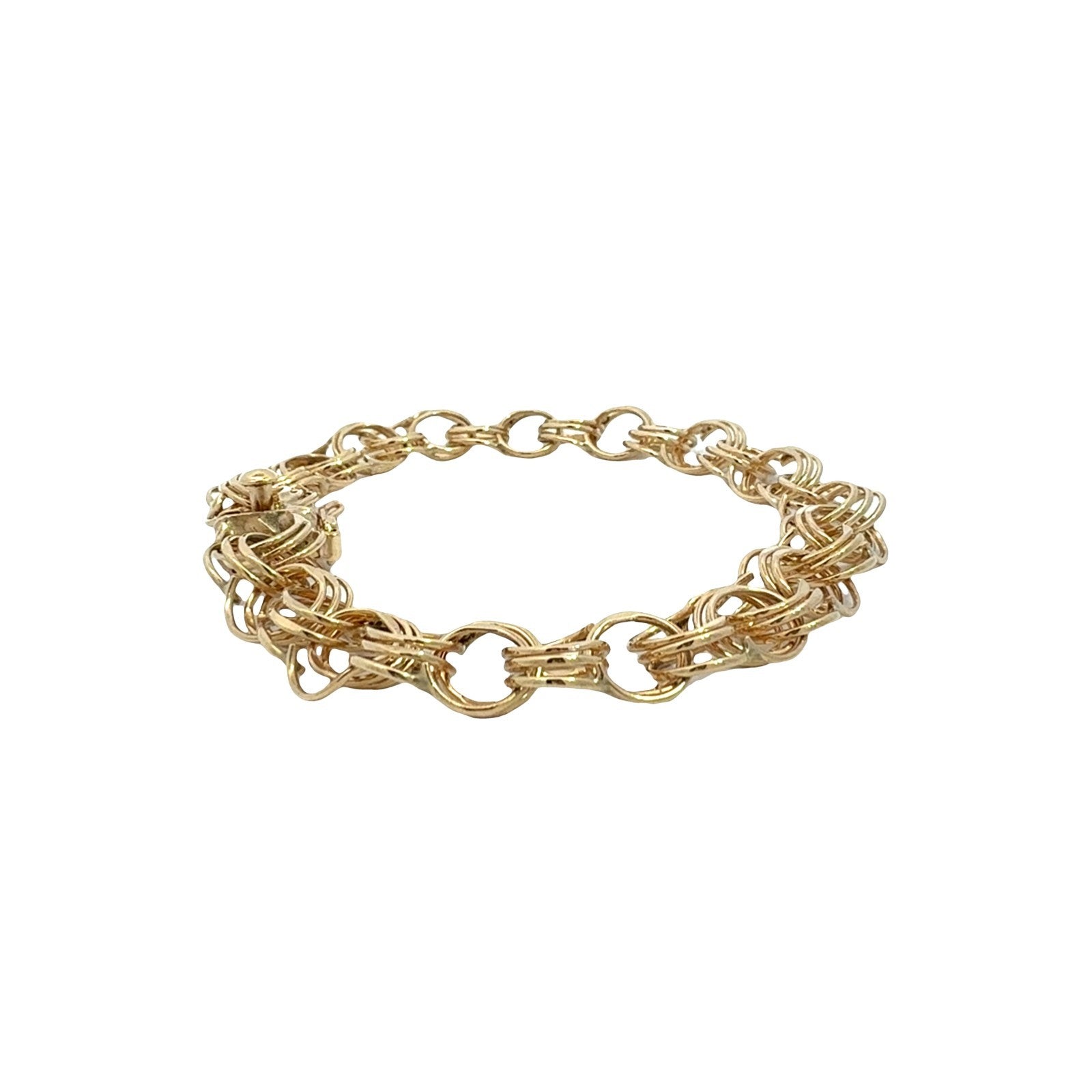 American 14k Yellow Gold Interlocking Double Link Charm Bracelet 7.5"4