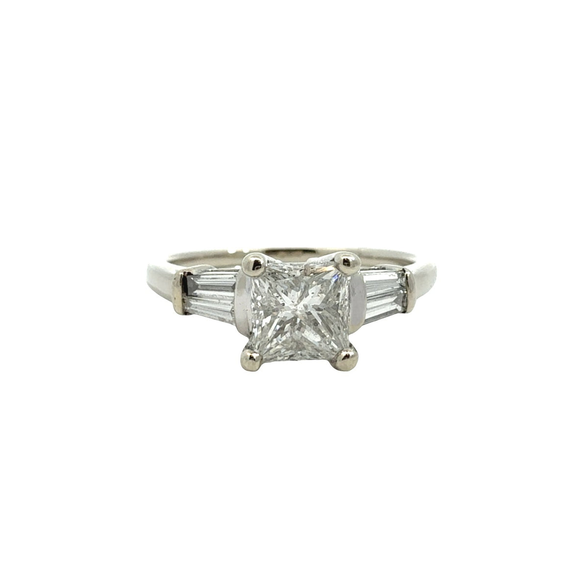 14k White Gold Princess &amp; Baguette Three-Stone 1.17cttw Diamond Engagement Ring0