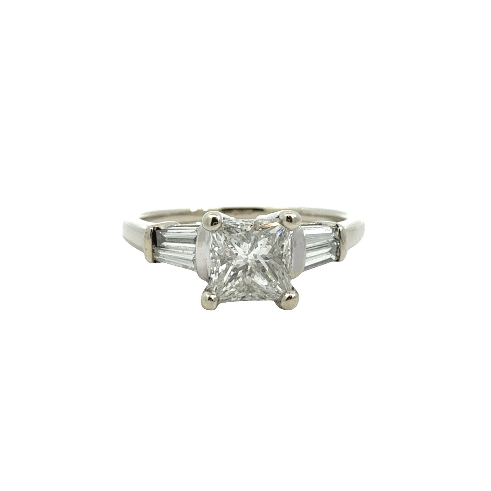 14k White Gold Princess & Baguette Three-Stone 1.17cttw Diamond Engagement Ring0