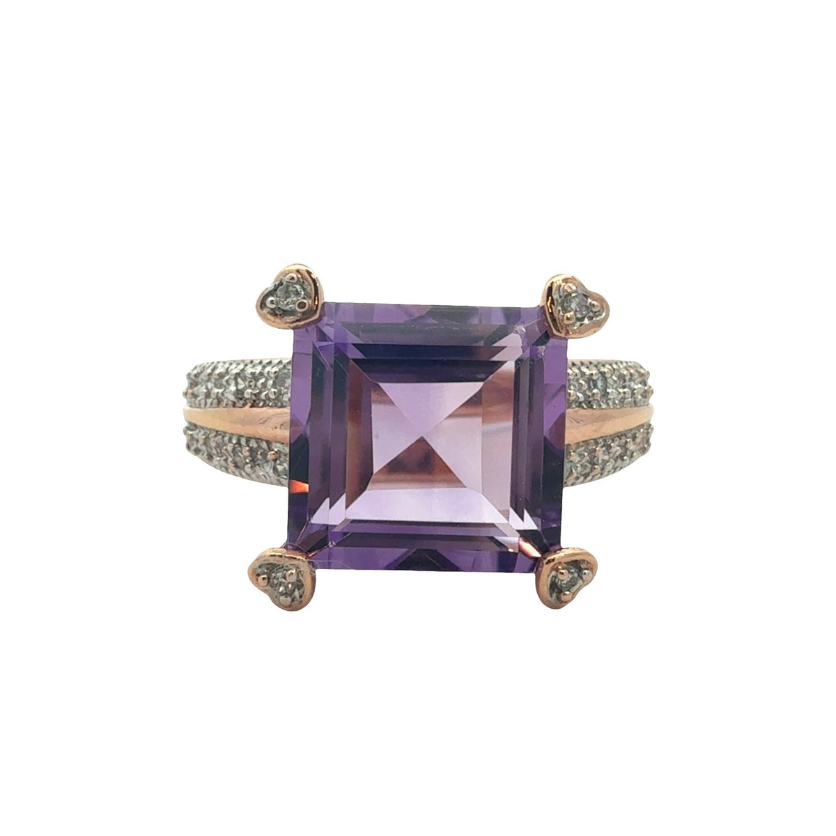 14k Rose Gold 3.81ctw Square Amethyst and 0.10ctw Diamond Ring0