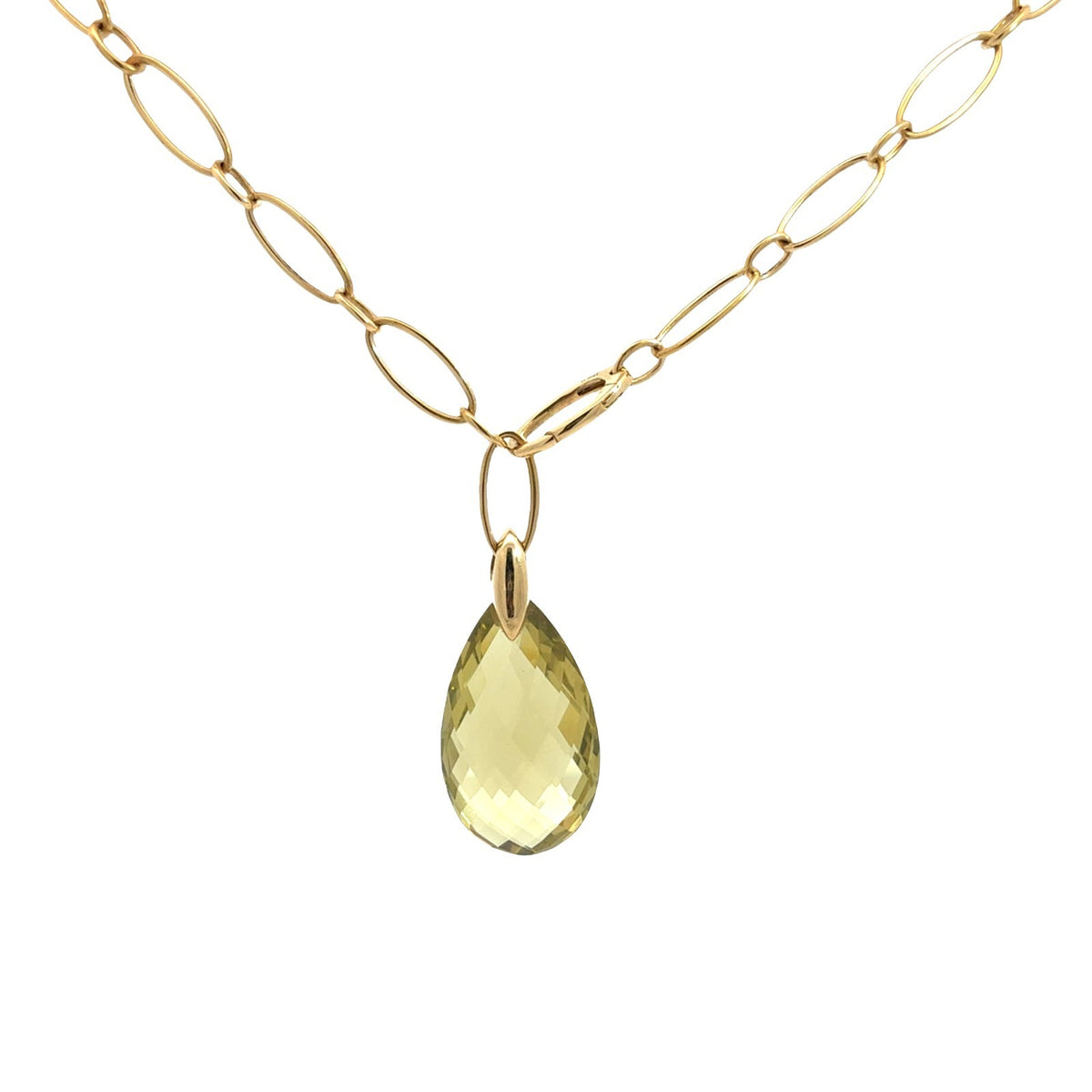 18k Yellow Gold Lemon Quartz 0.13cttw Diamond Paperclip Chain Pendant Necklace3