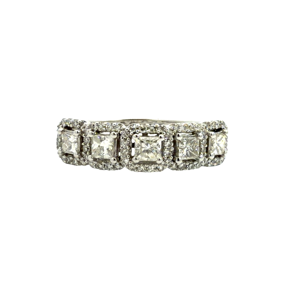 14k White Gold 0.86ctw Princess Cut Diamond MultiStone Ring Size 90