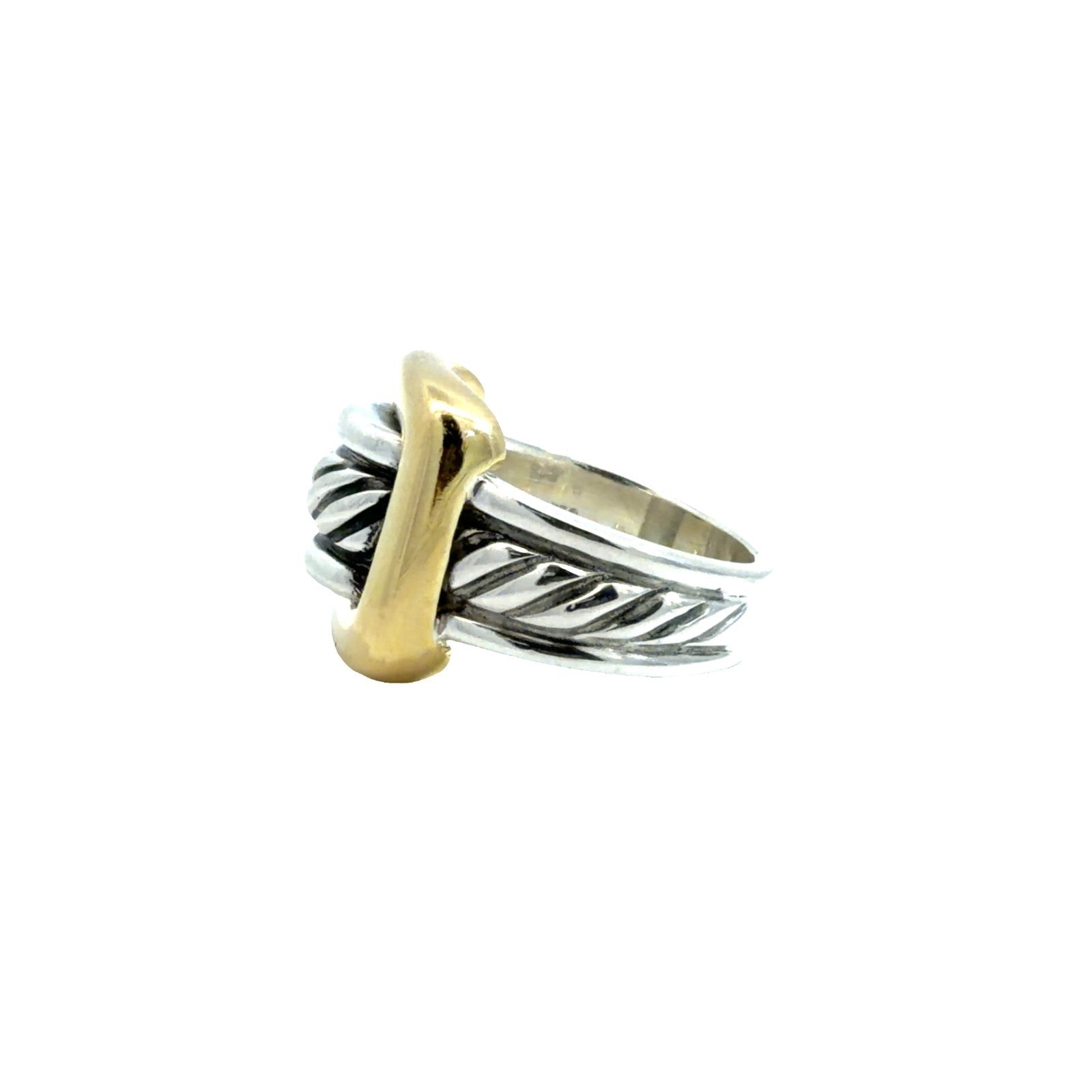 David Yurman Sterling Silver & 18k Yellow Gold Cable Fashion Ring Size 73
