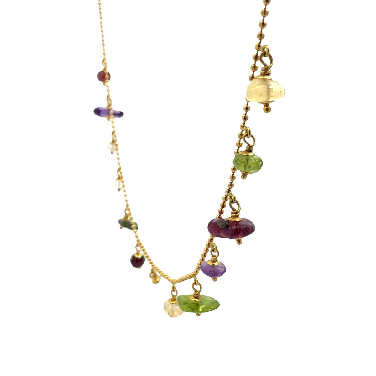 18k Yellow Gold Alternating Multi-Stone Beaded Necklace2