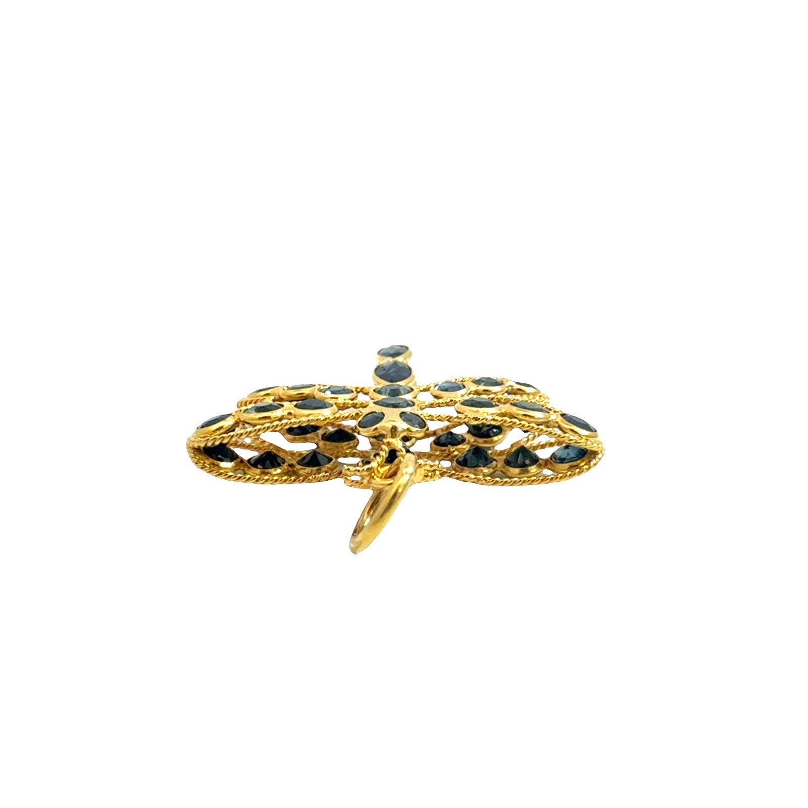 Vintage 18K Yellow Gold & 1.05cttw Deep Blue Sapphire Dragonfly Pendant3