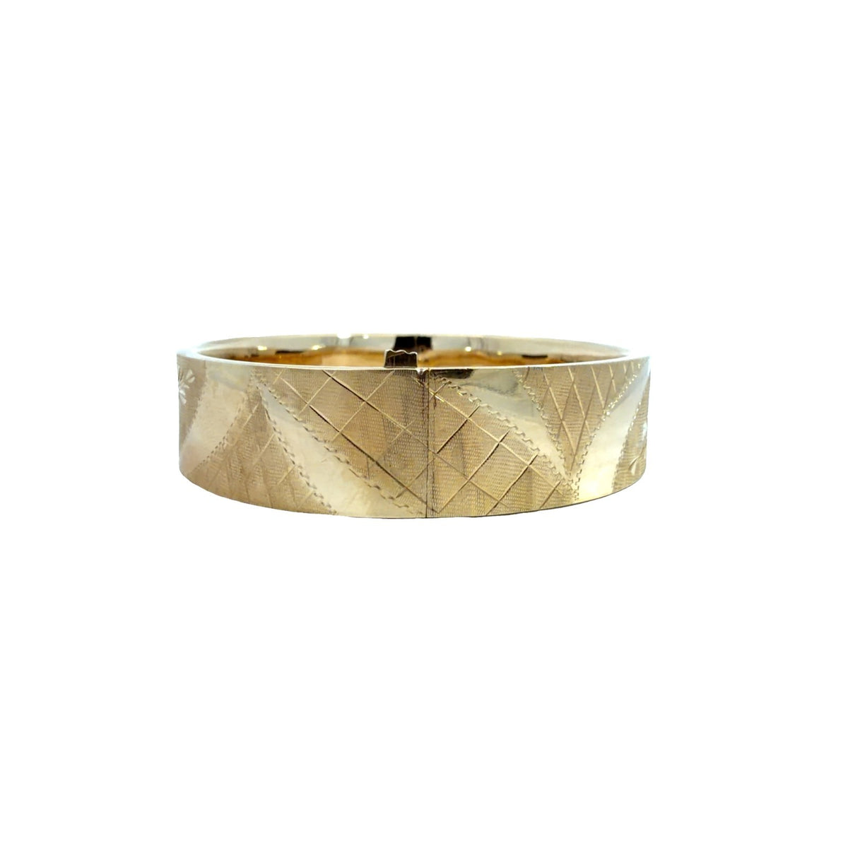 Vintage 13k Yellow Gold Etched Floral Motif Hinged Bangle Bracelet4